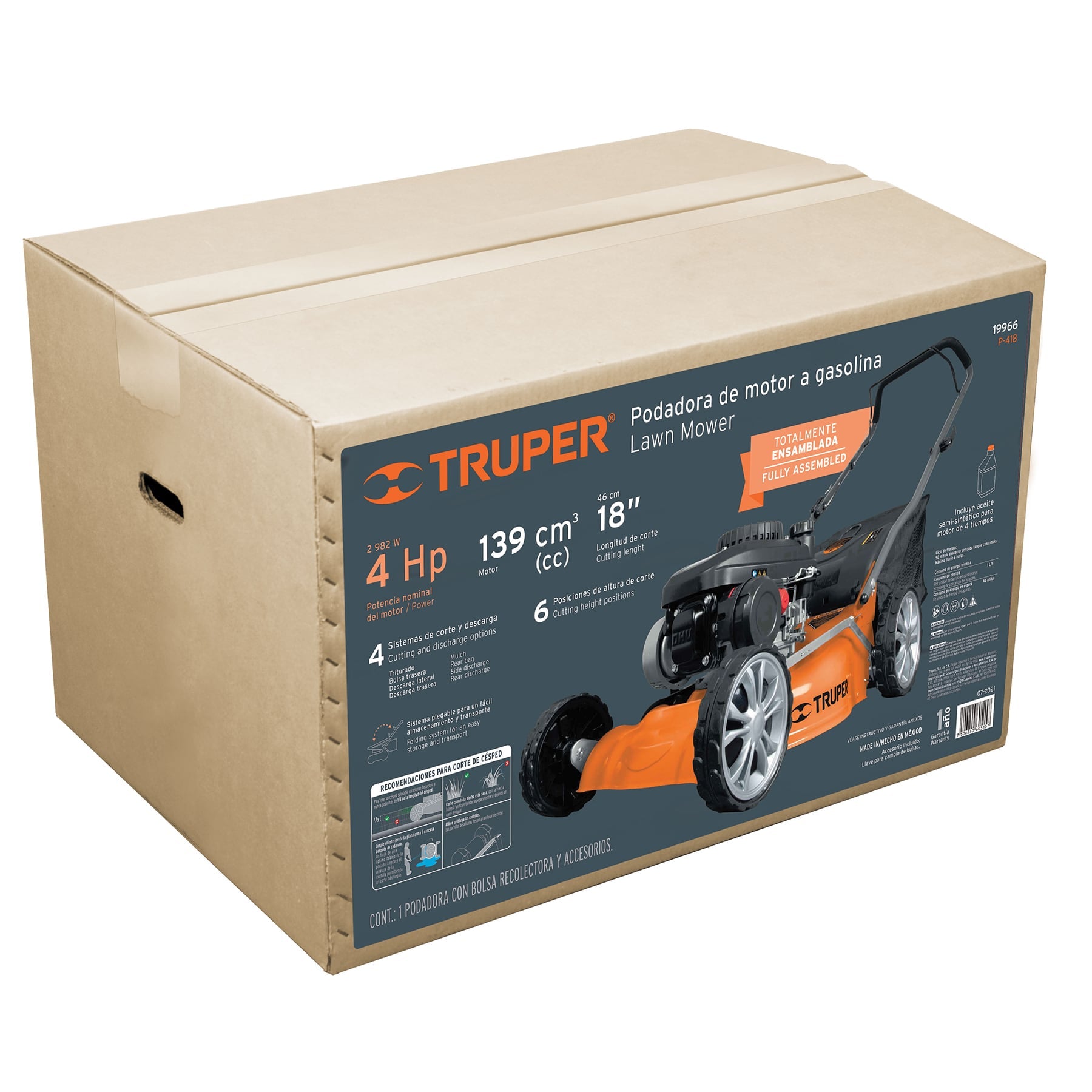 Podadora con motor a gasolina de 4 HP, 18" de corte, Truper