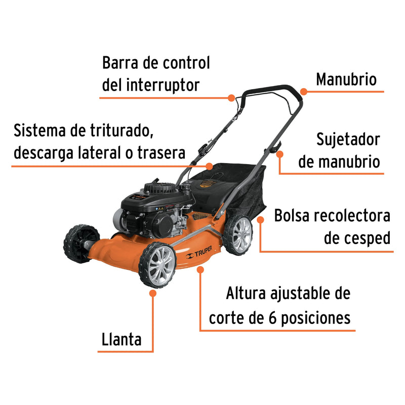 Podadora con motor a gasolina de 4 HP,  18" de corte,  Truper