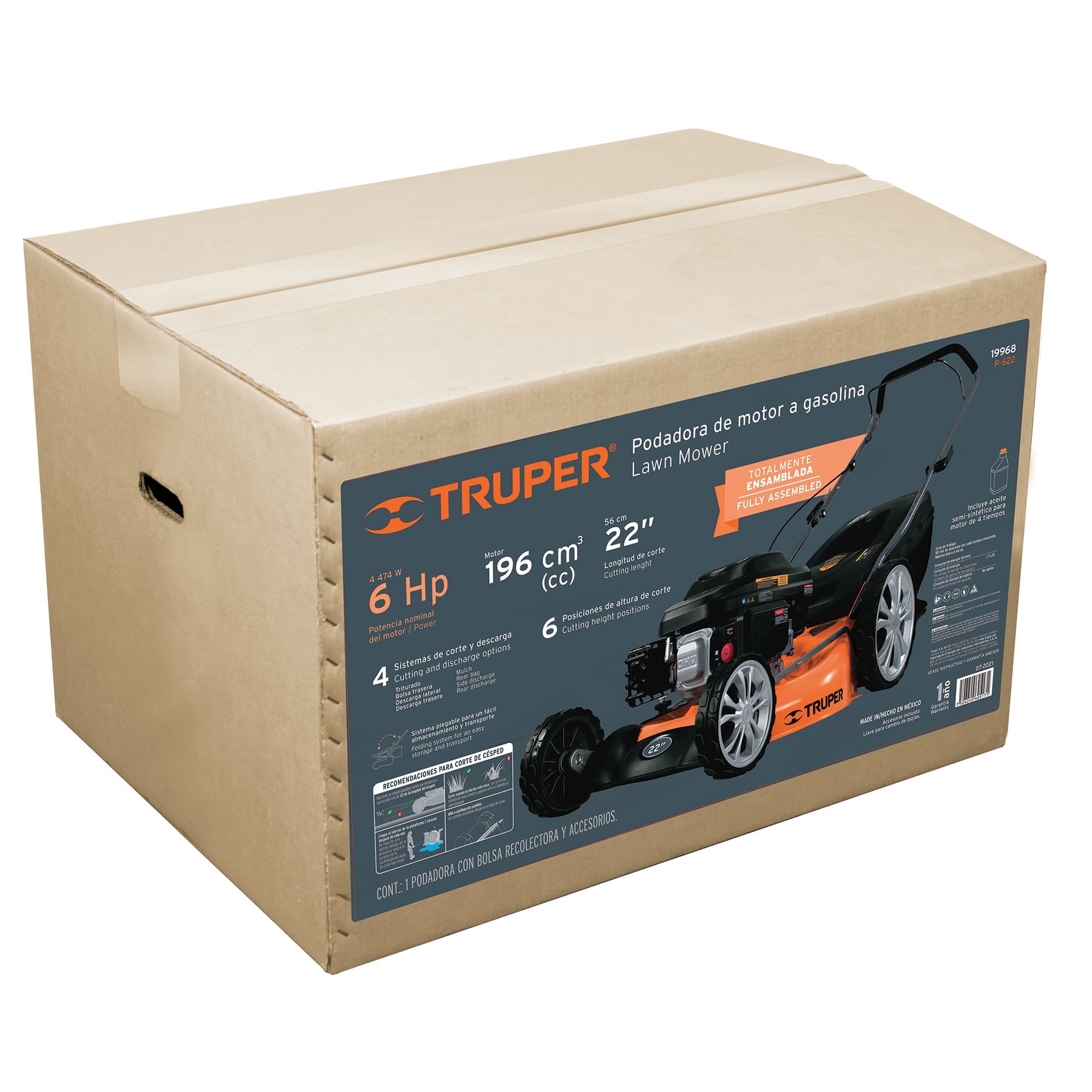 Podadora con motor a gasolina de 6 HP, 22" de corte, Truper