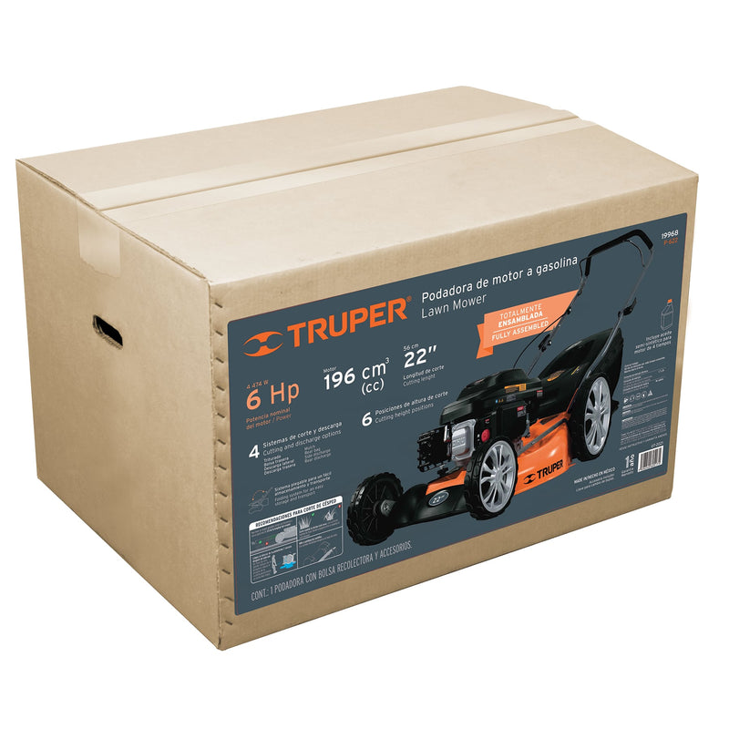 Podadora con motor a gasolina de 6 HP,  22" de corte,  Truper