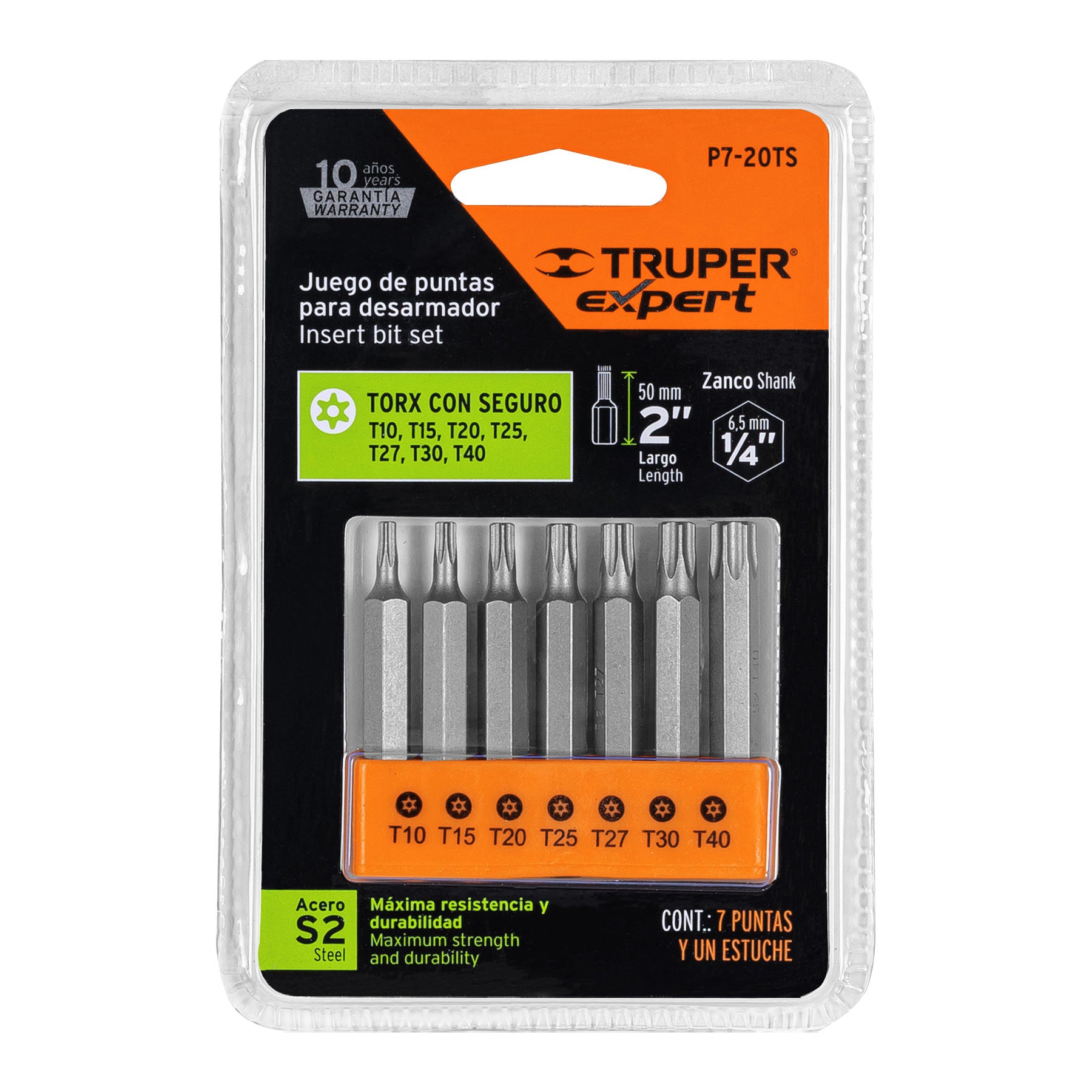 Juego de 7 puntas torx combinadas con seguro largo 2", Expert