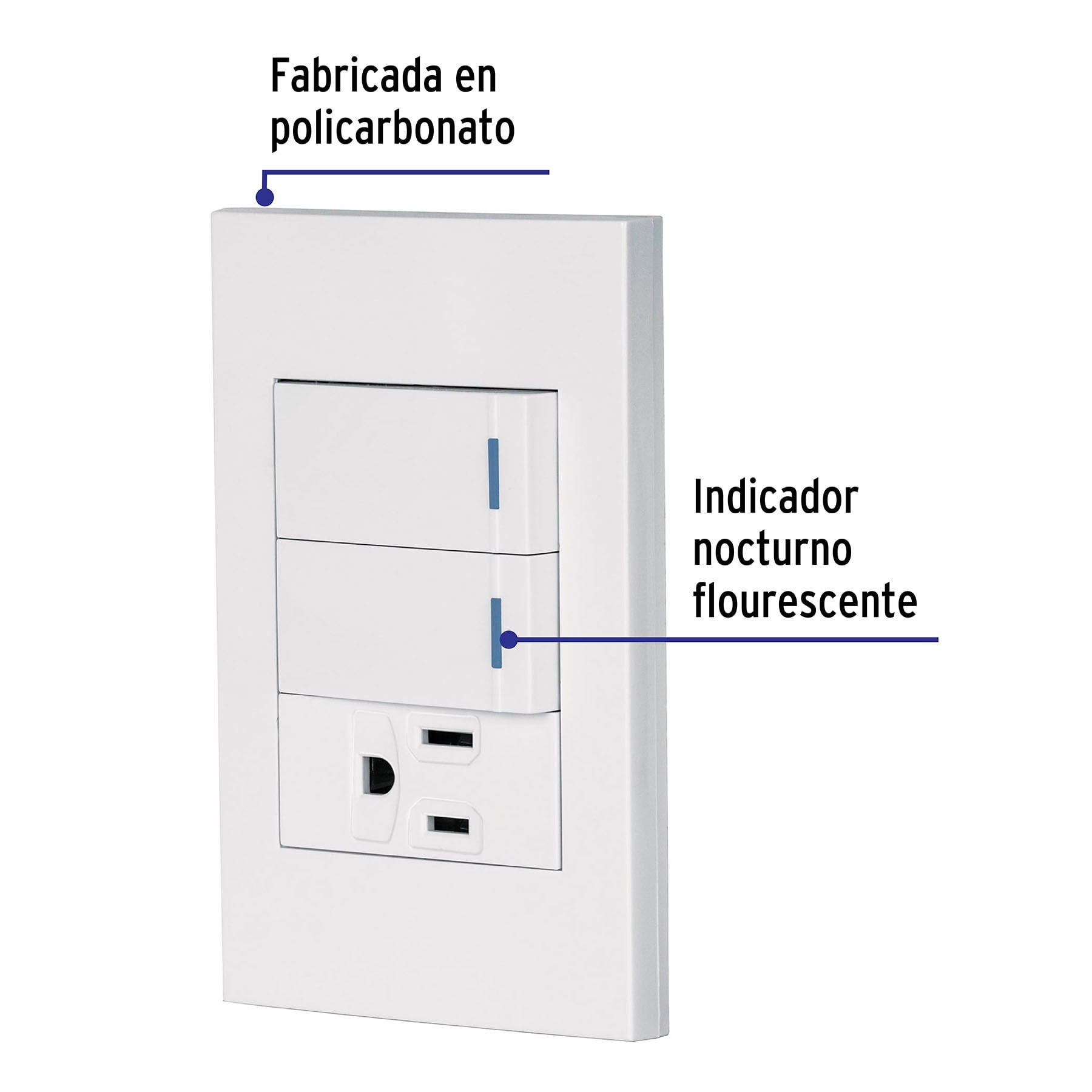 Placa armada 2 interruptores,1 contacto,1mod,Española,blanco