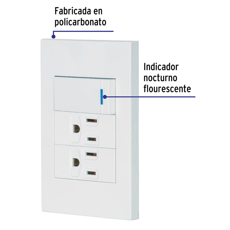 Placa armada 1 interruptor,  2 contactos, 1mod, Española, blanco