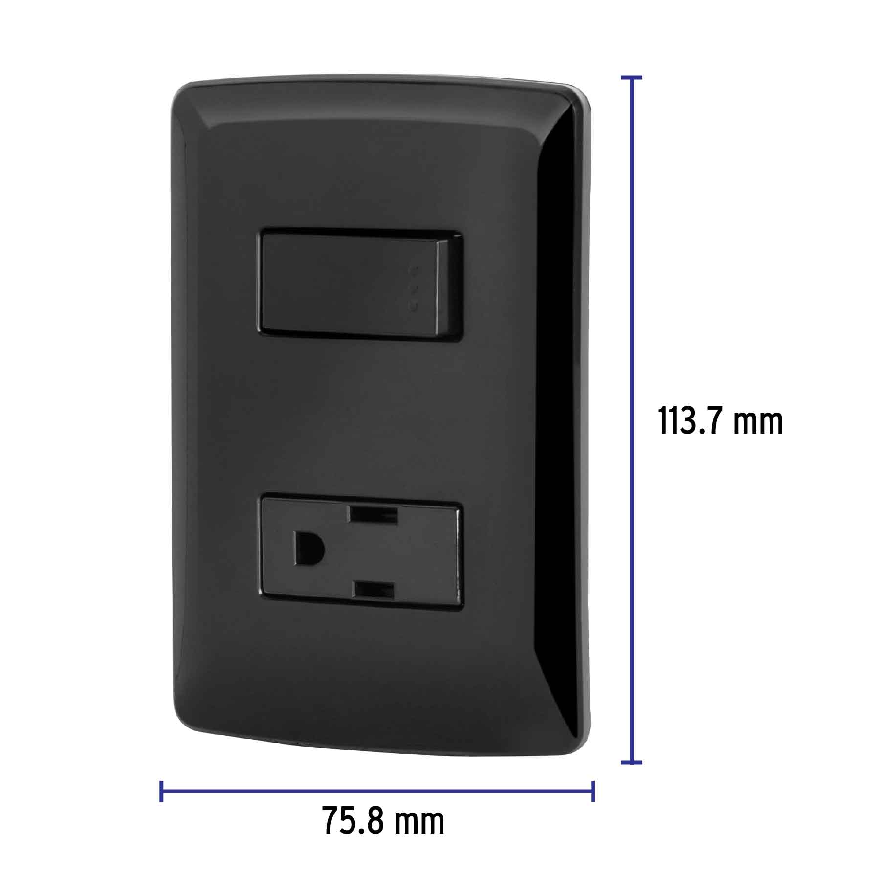 Placa armada contacto e interruptor, negro, línea Italiana
