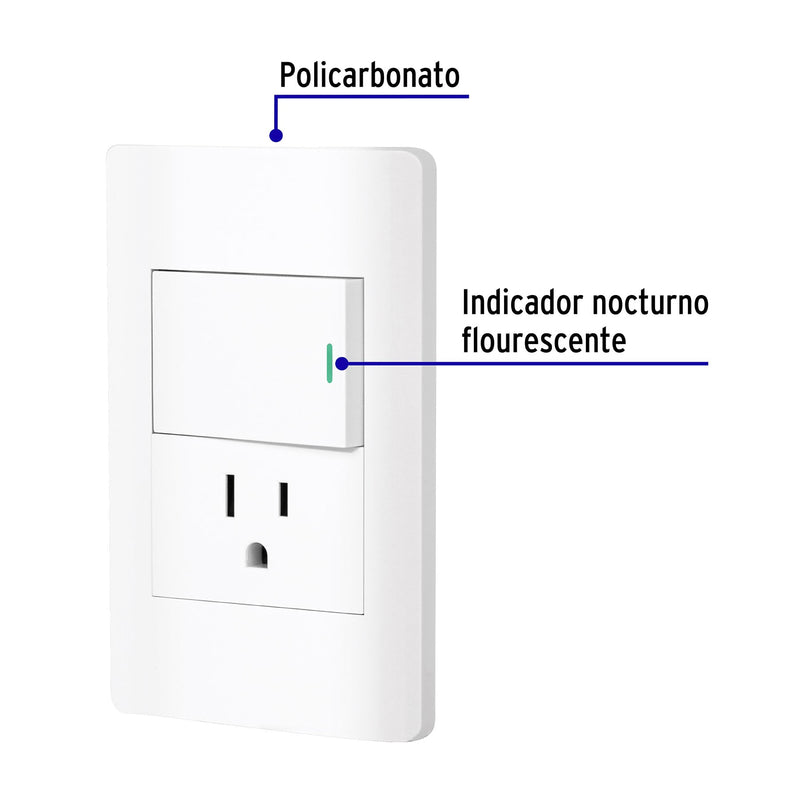 Placa armada blanca interruptor y contacto 1.5 mód,  Lisboa