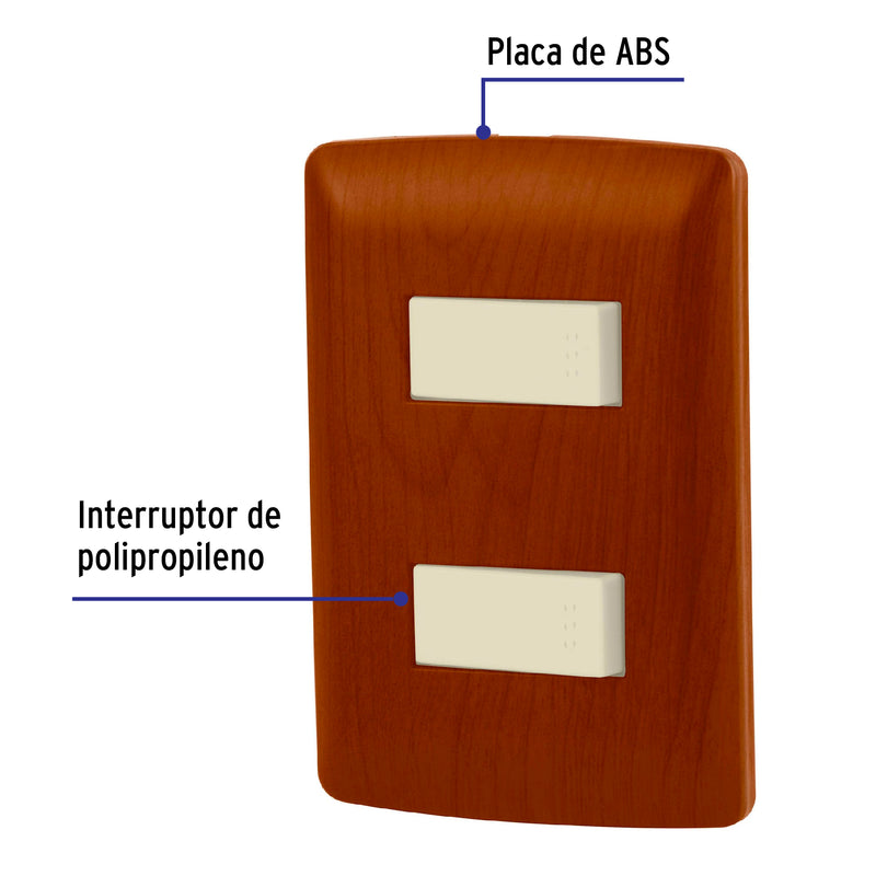 Placa armada 1 interruptor 1 escalera,  madera, línea Italiana