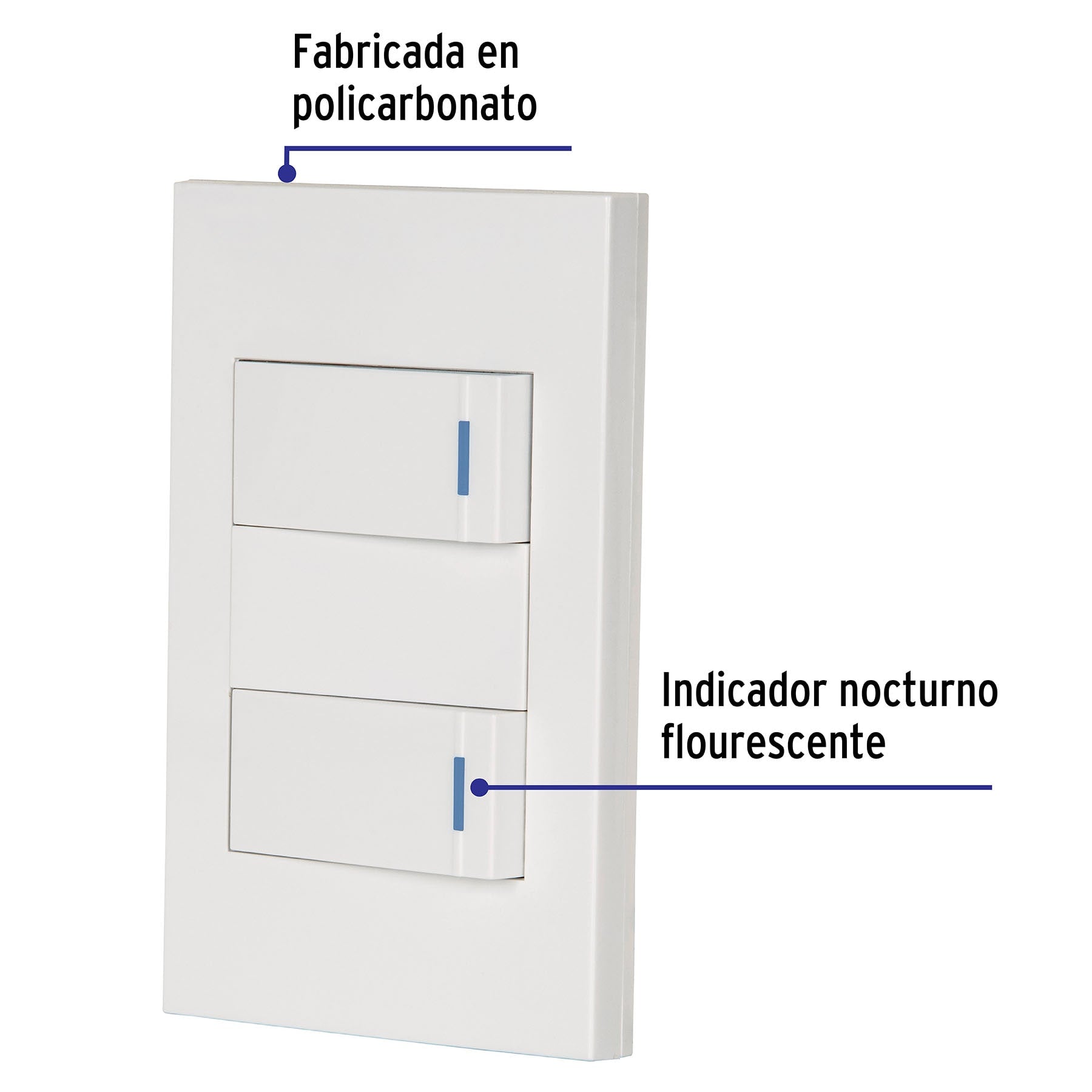 Placa armada 2 interruptores 1de 3vías,1 mod,Española,blanco