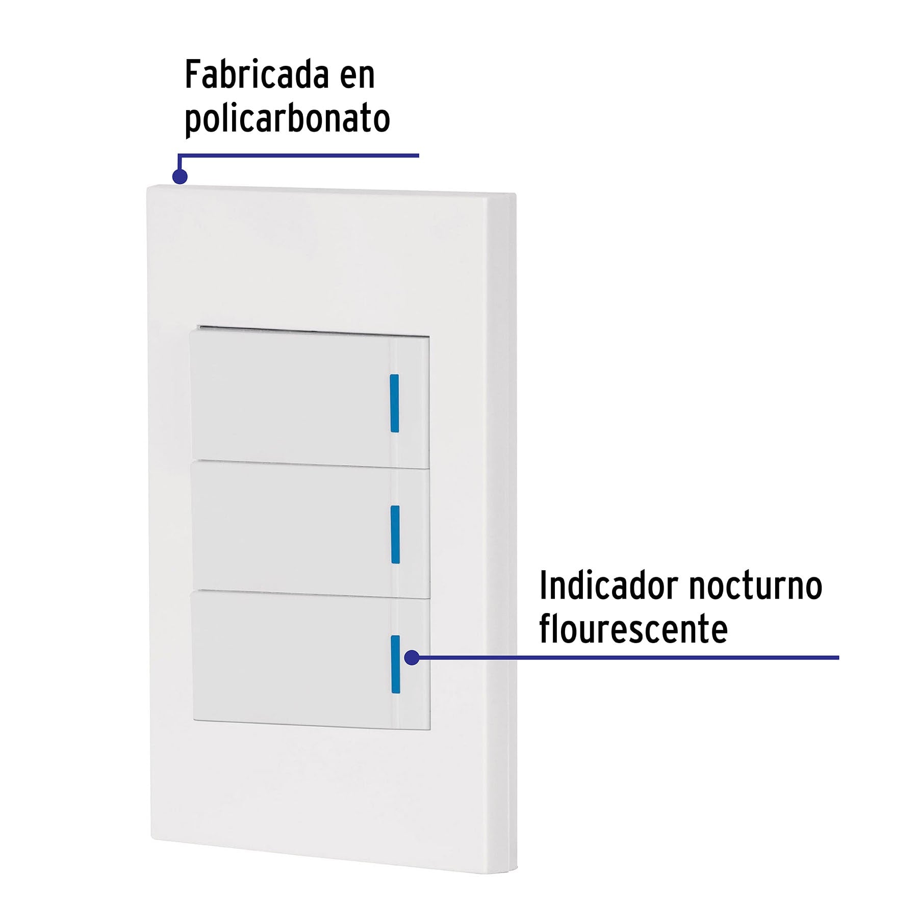 Placa armada 3 interruptores 1de 3vías,1 mod,Española,blanco