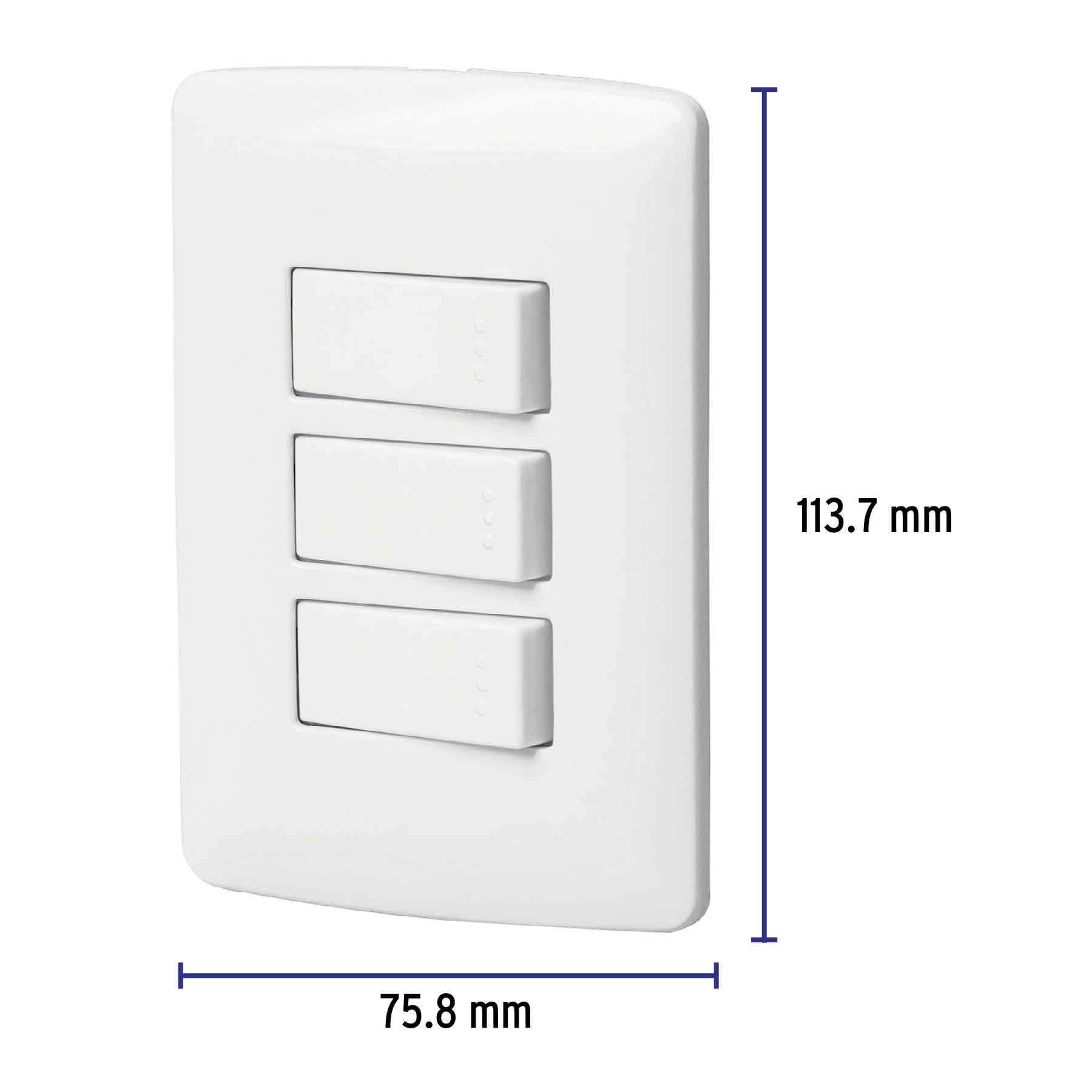 Placa armada 3 interruptores sencillos,blanco,línea Italiana