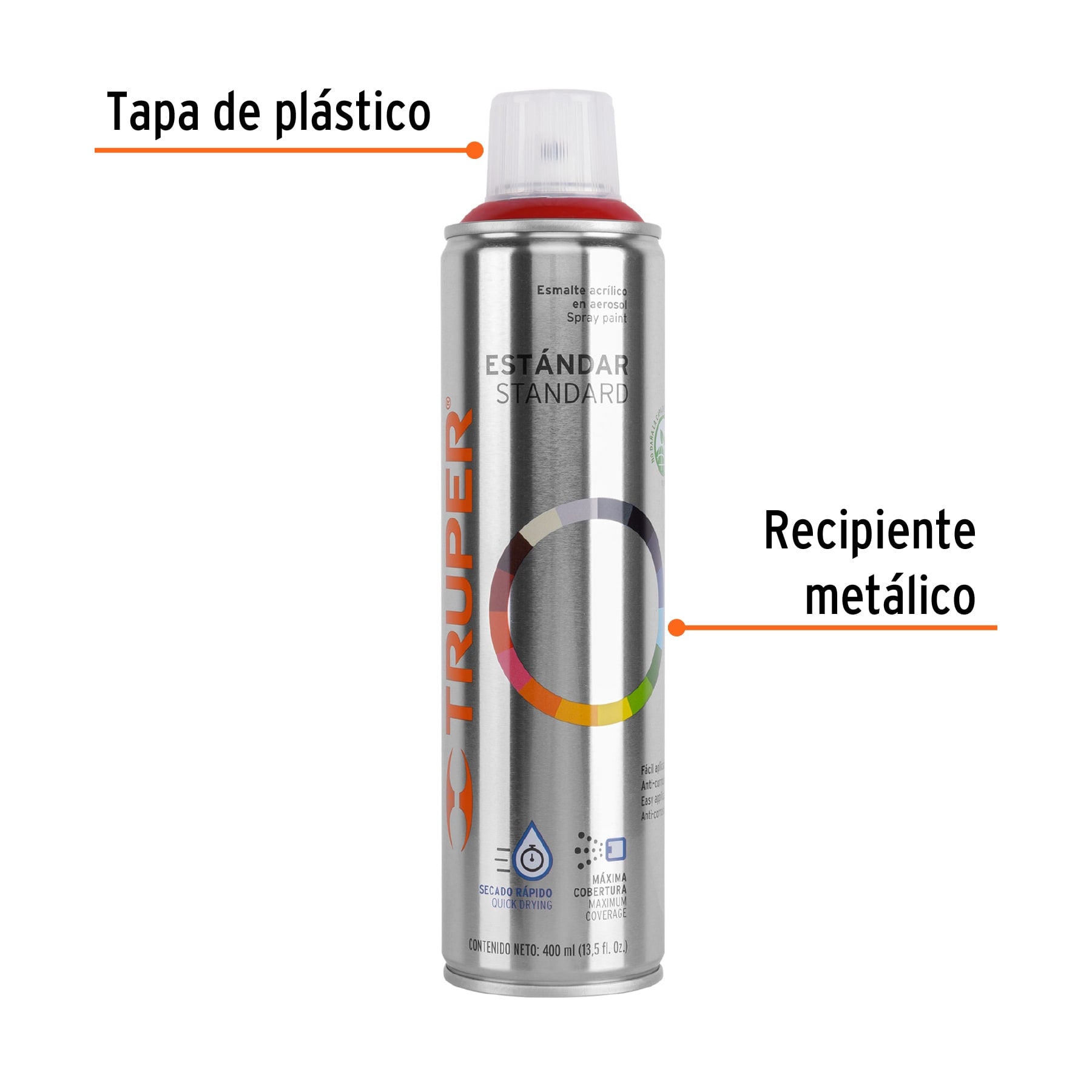 Pintura en aerosol, rojo, bote esbelto, 400 ml, Truper