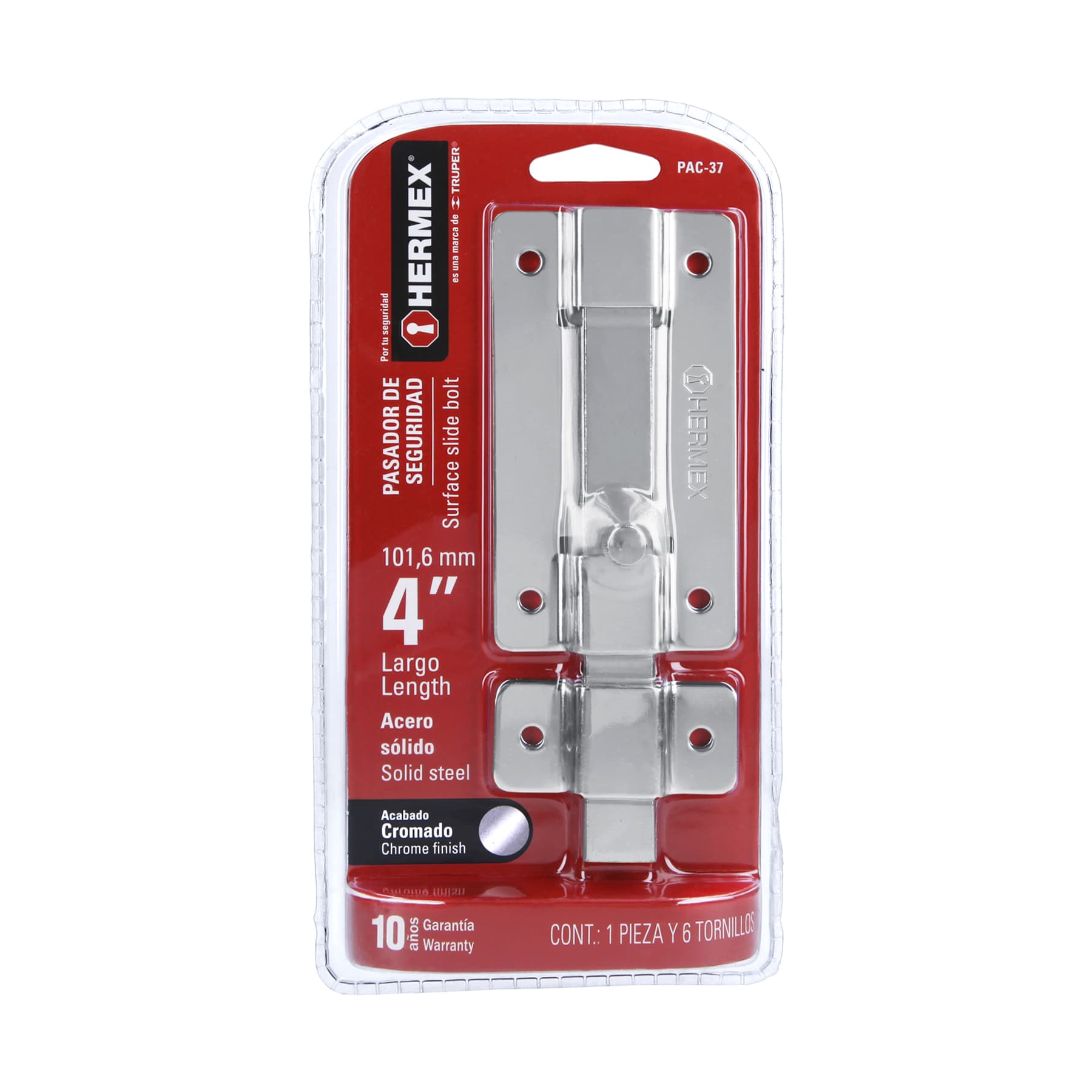 Pasador de barra plana 4" acabado cromo, Hermex