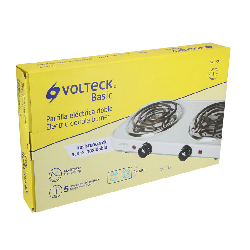 Parrilla eléctrica 2 quemadores,  rectangular,  Volteck Basic