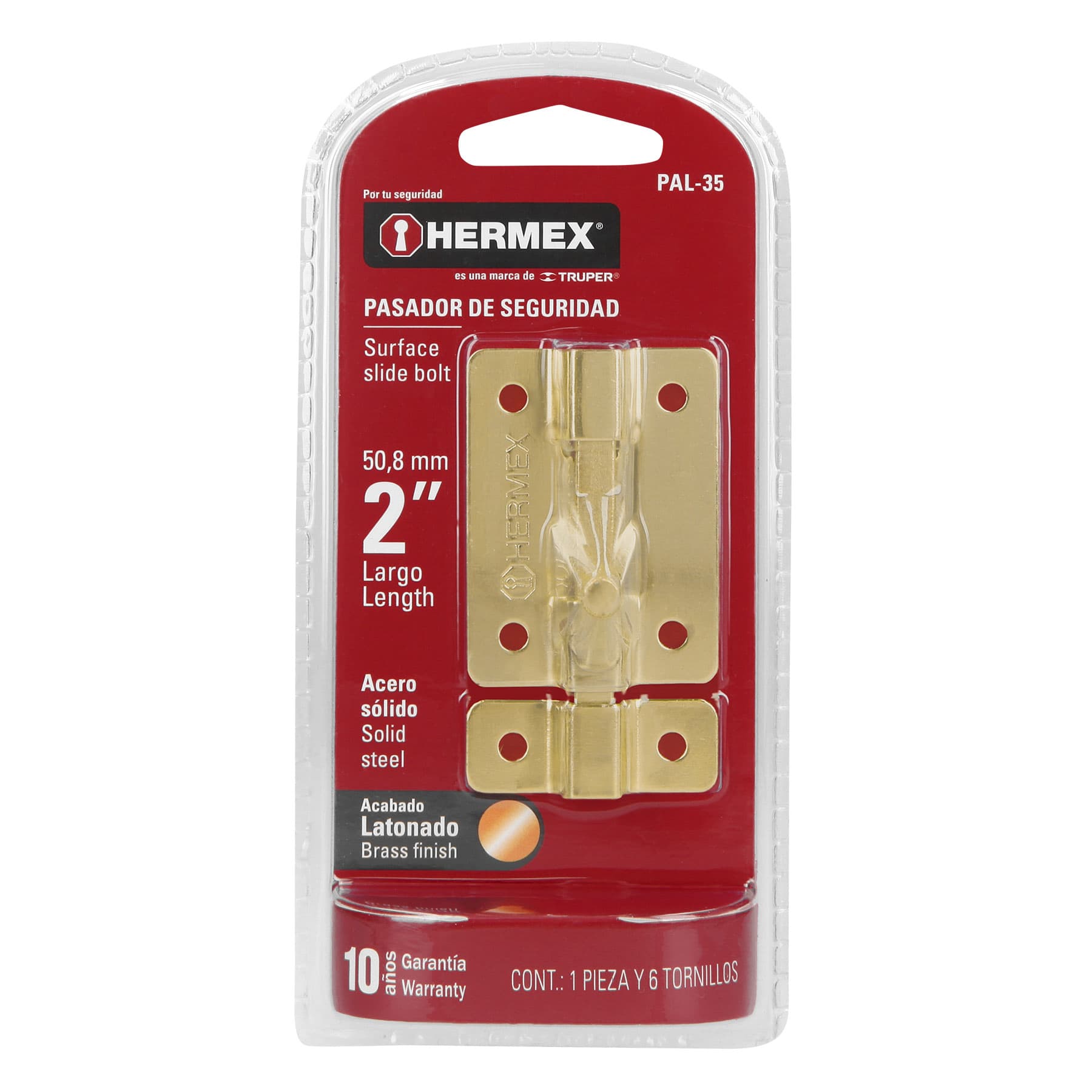 Pasador de barra plana 2" acabado latón, Hermex