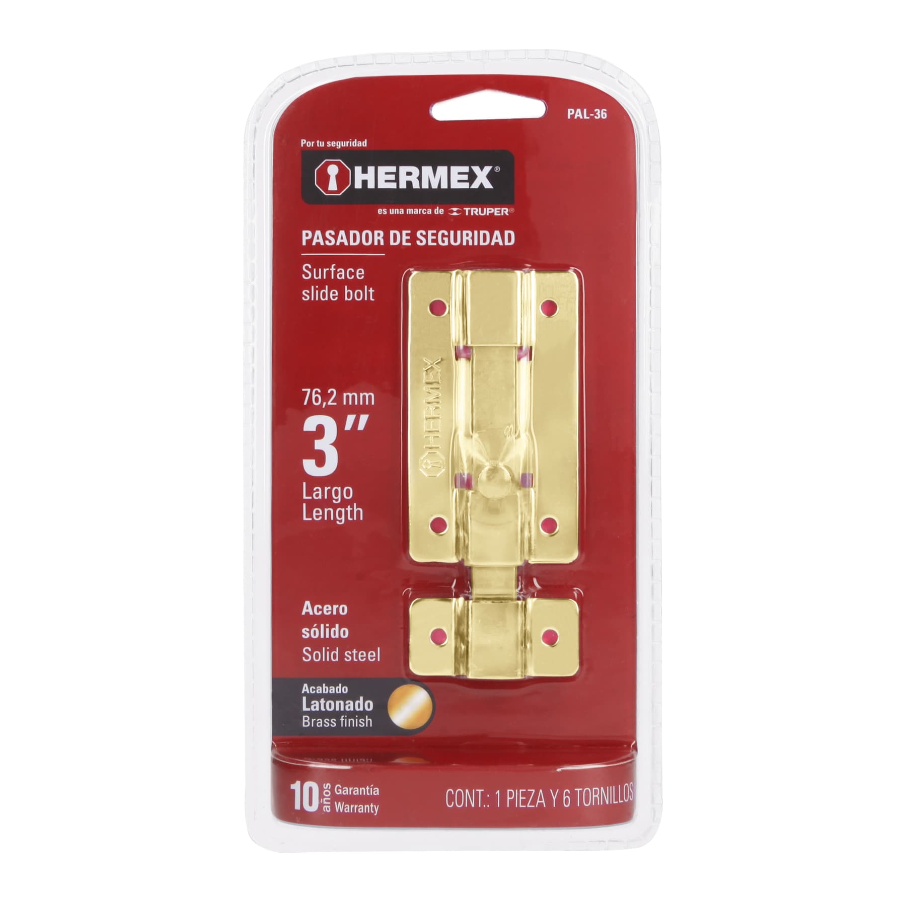 Pasador de barra plana 3" acabado latón, Hermex
