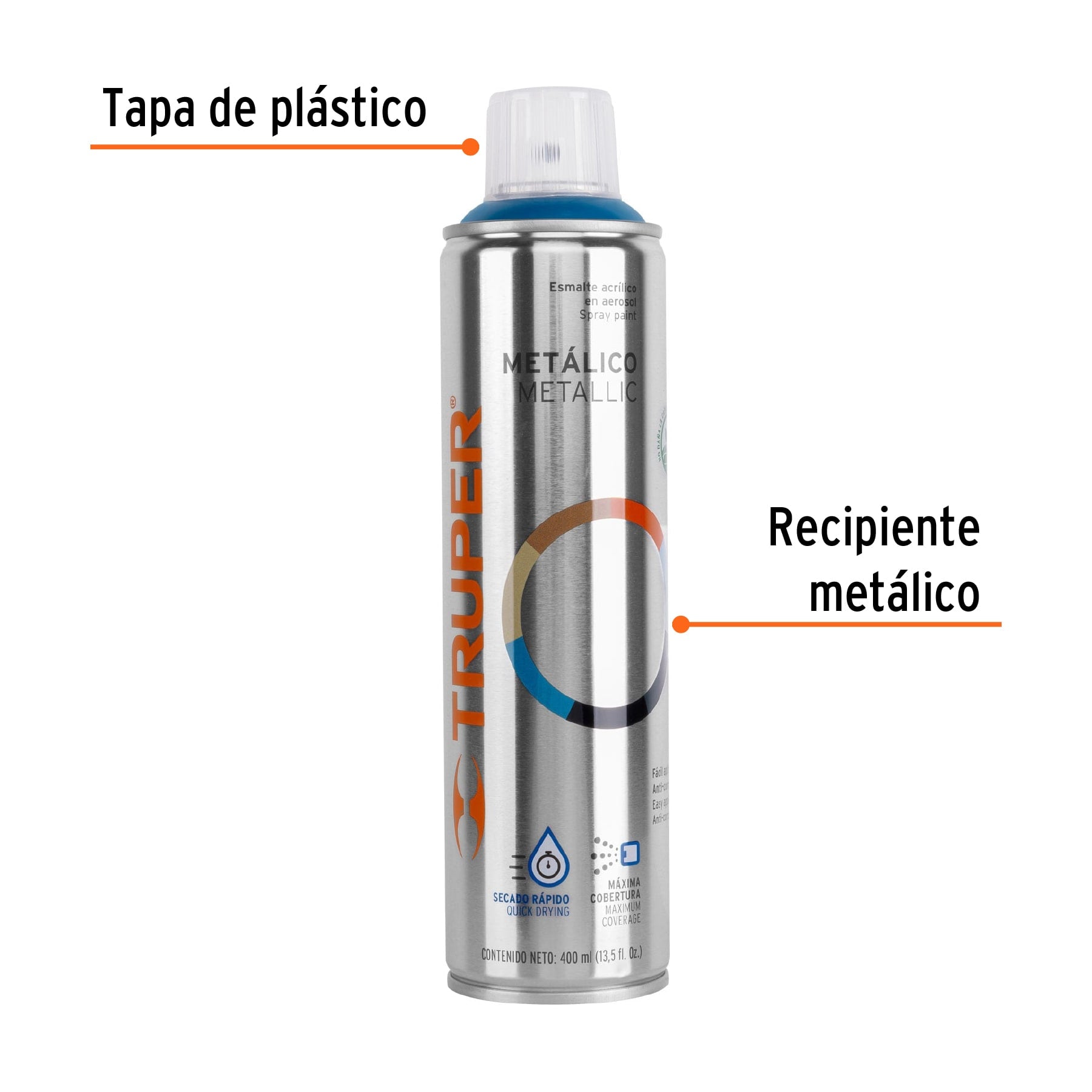 Pintura en aerosol, azul metálico, bote esbelto, 400 ml
