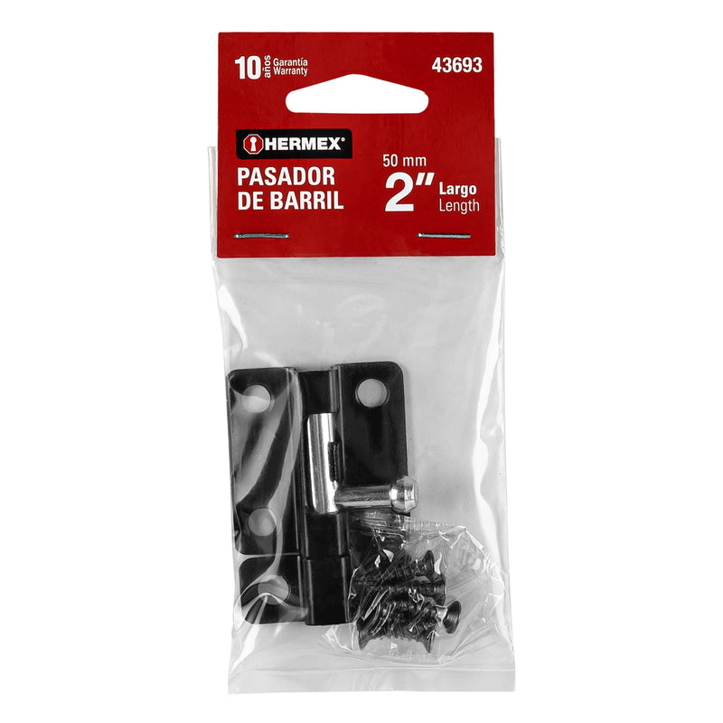 Pasador de barril 2" de acero acabado negro,  Hermex