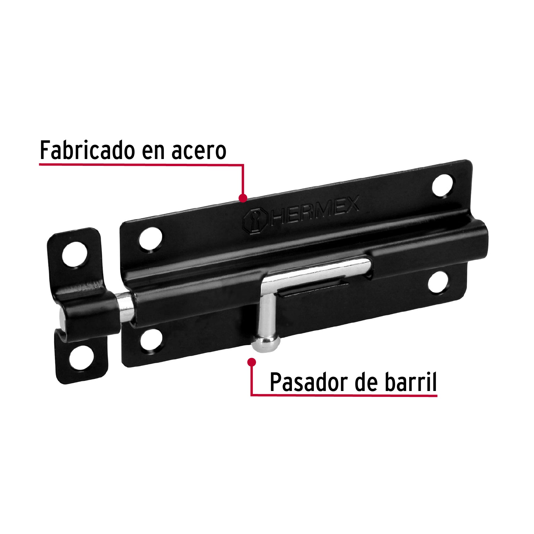 Pasador de barril 5" de acero acabado negro, Hermex