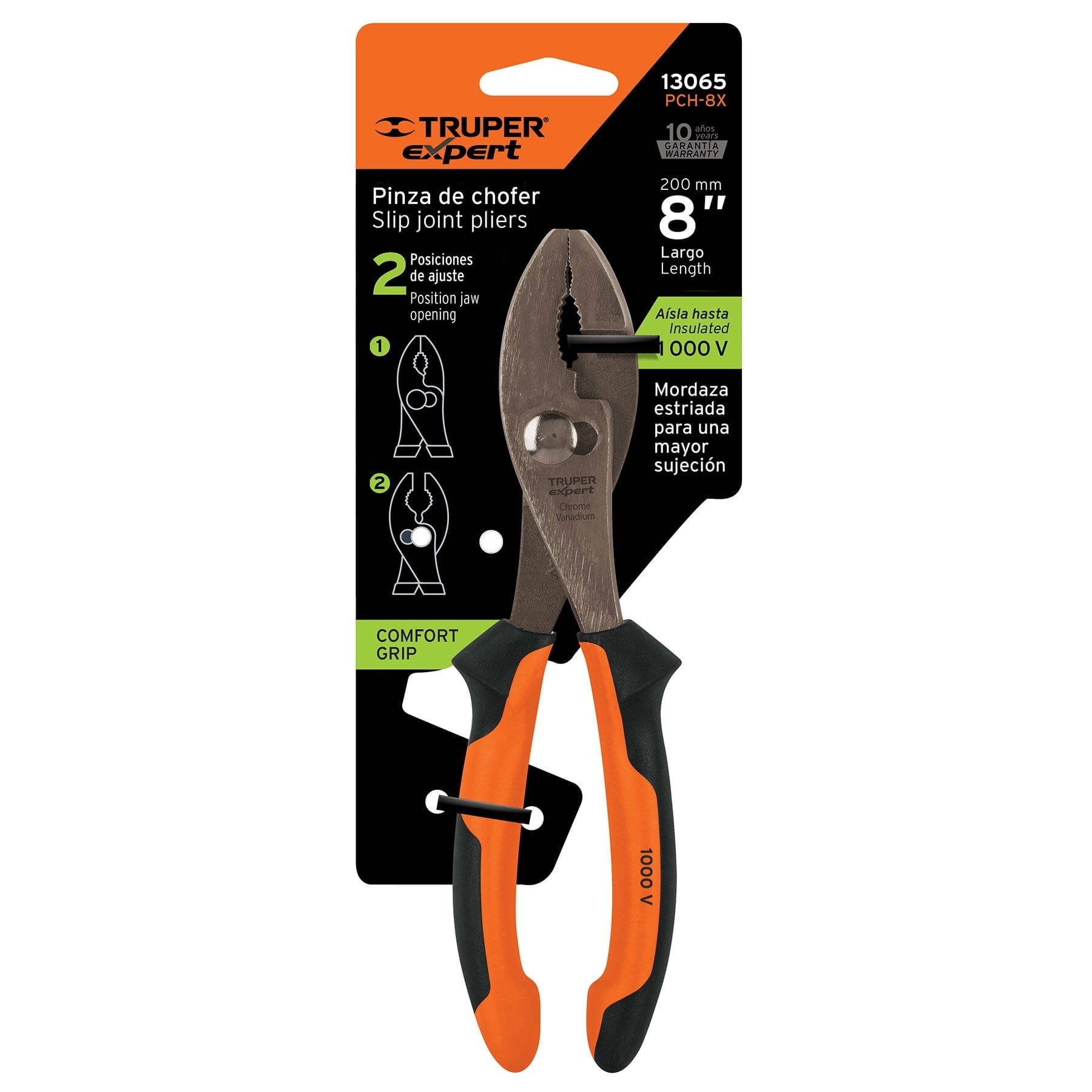 Pinzas de chofer 8" mango Comfort Grip, Truper Expert