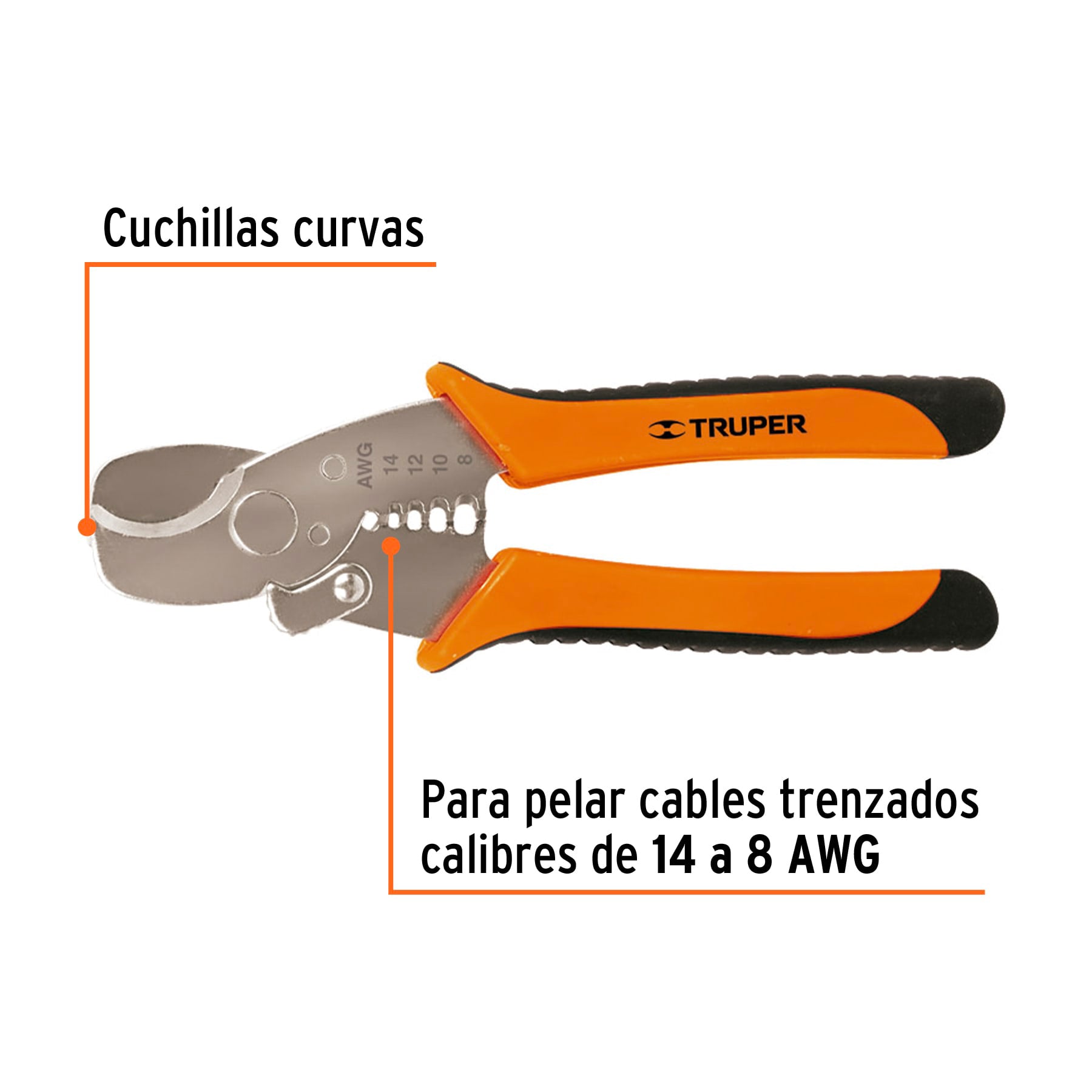 Pinza profesional 7" pela cables y corta cables, 14 a 8 AWG