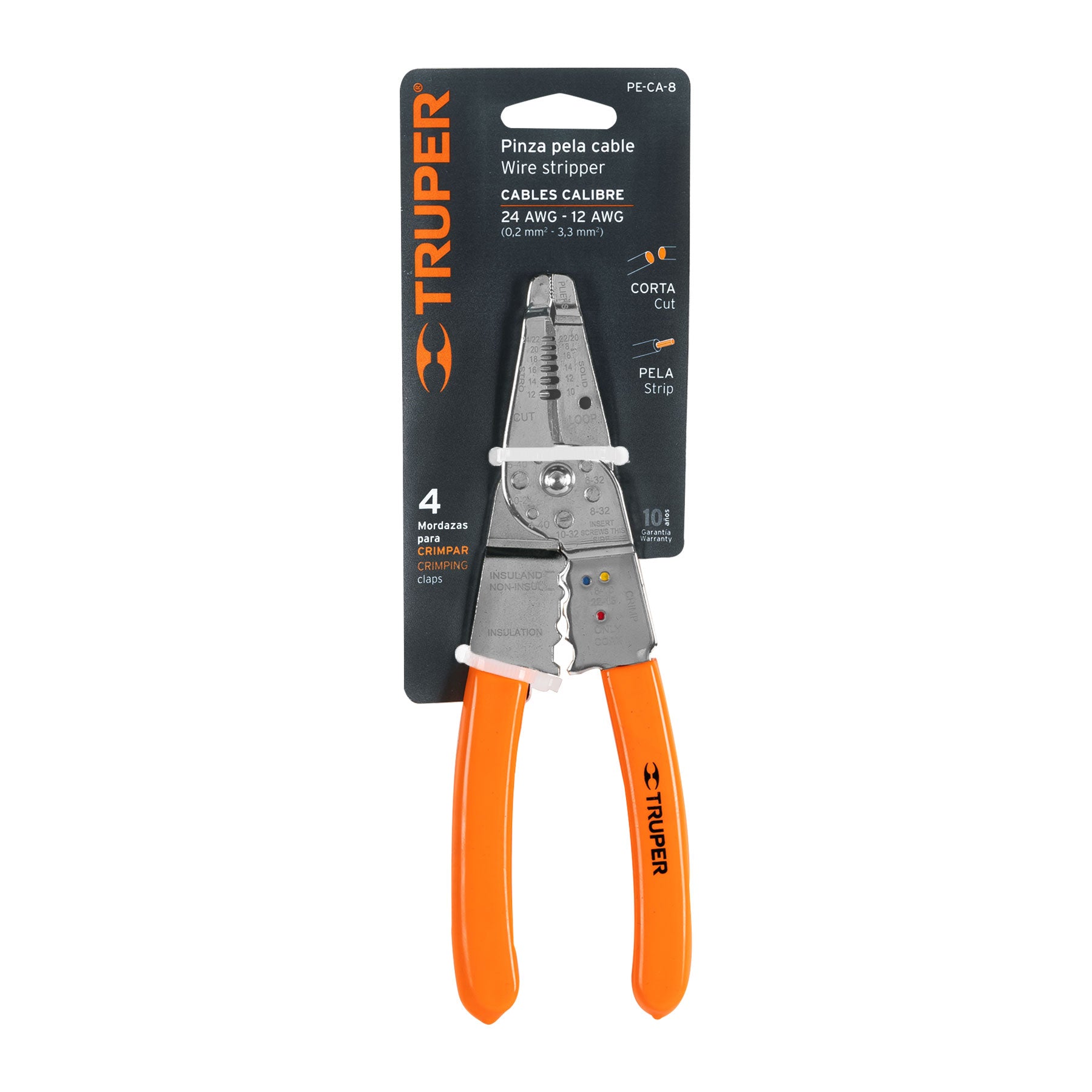 Pinza 8" pela cables, 24 a 12 AWG, Truper
