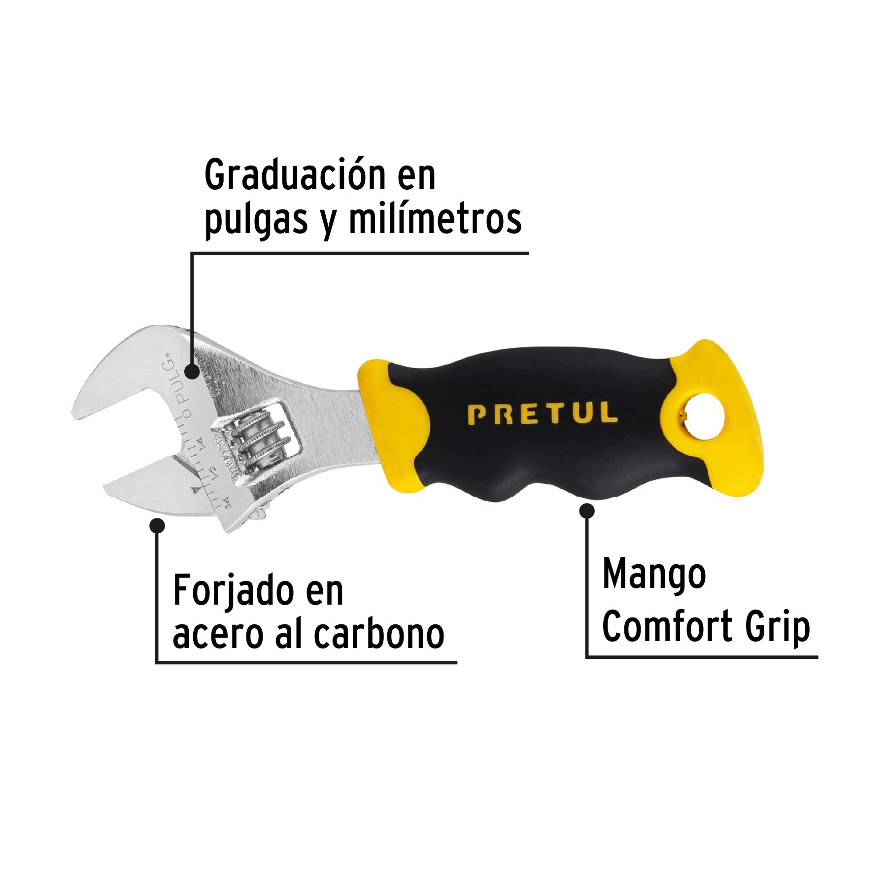 Llave ajustable (perico corto) 5" cromada con grip, Pretul