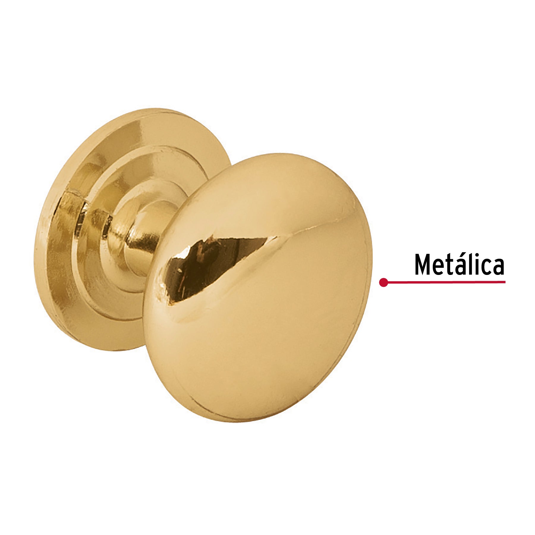 Perilla metálica estilo "Arco", latón brillante, Hermex