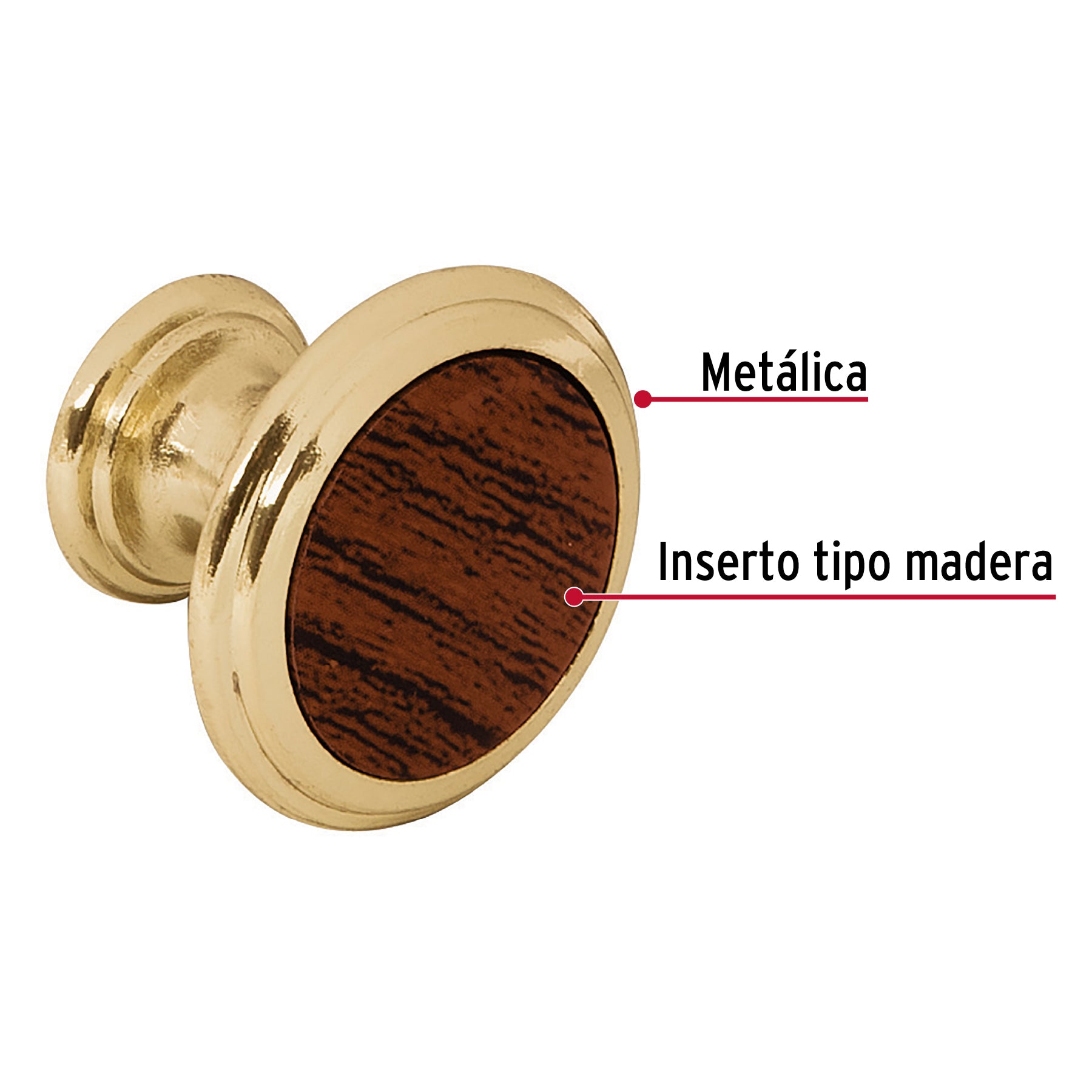 Perilla metálica acabado latón brillante, inserto cerámico