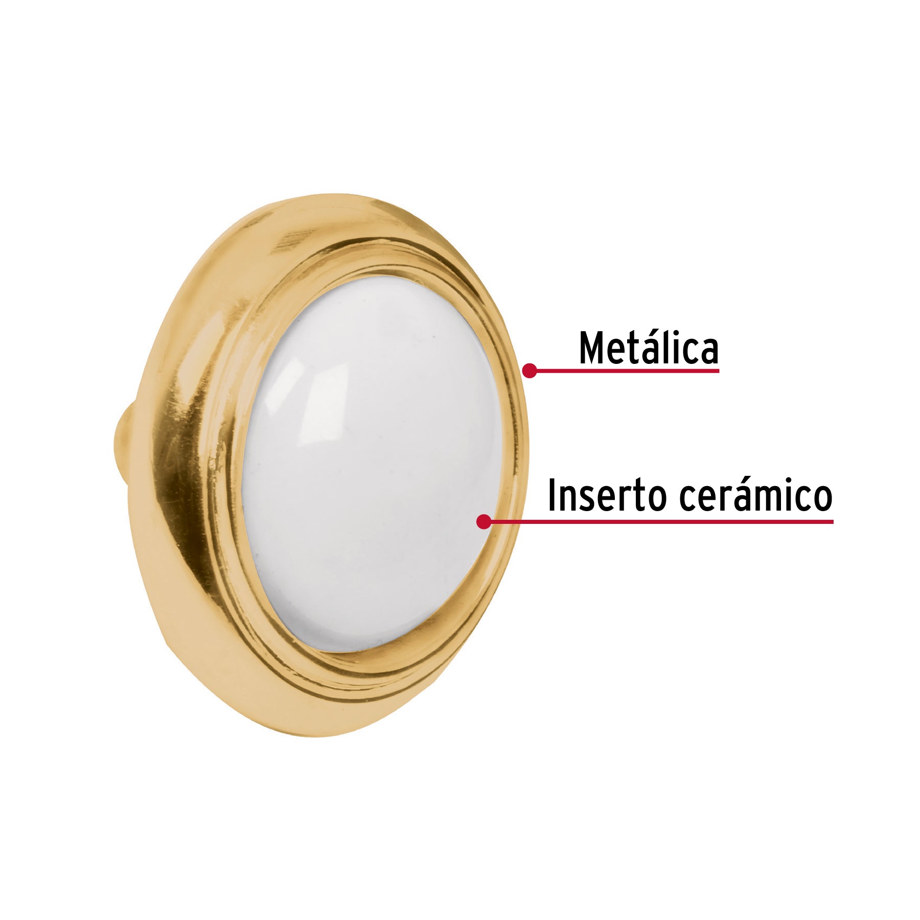 Perilla metálica acabado latón brillante, inserto cerámico