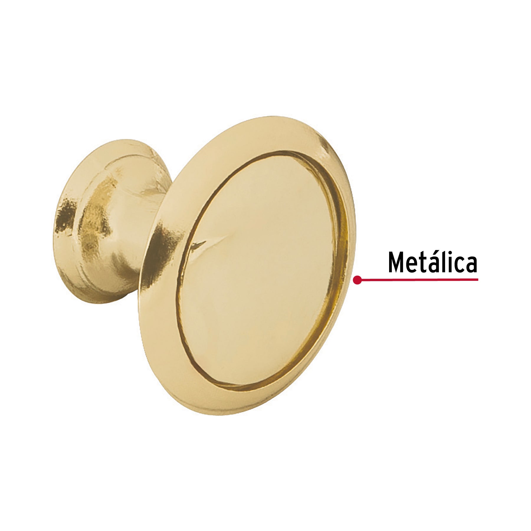 Perilla metálica estilo "Moderno", latón brillante, Hermex