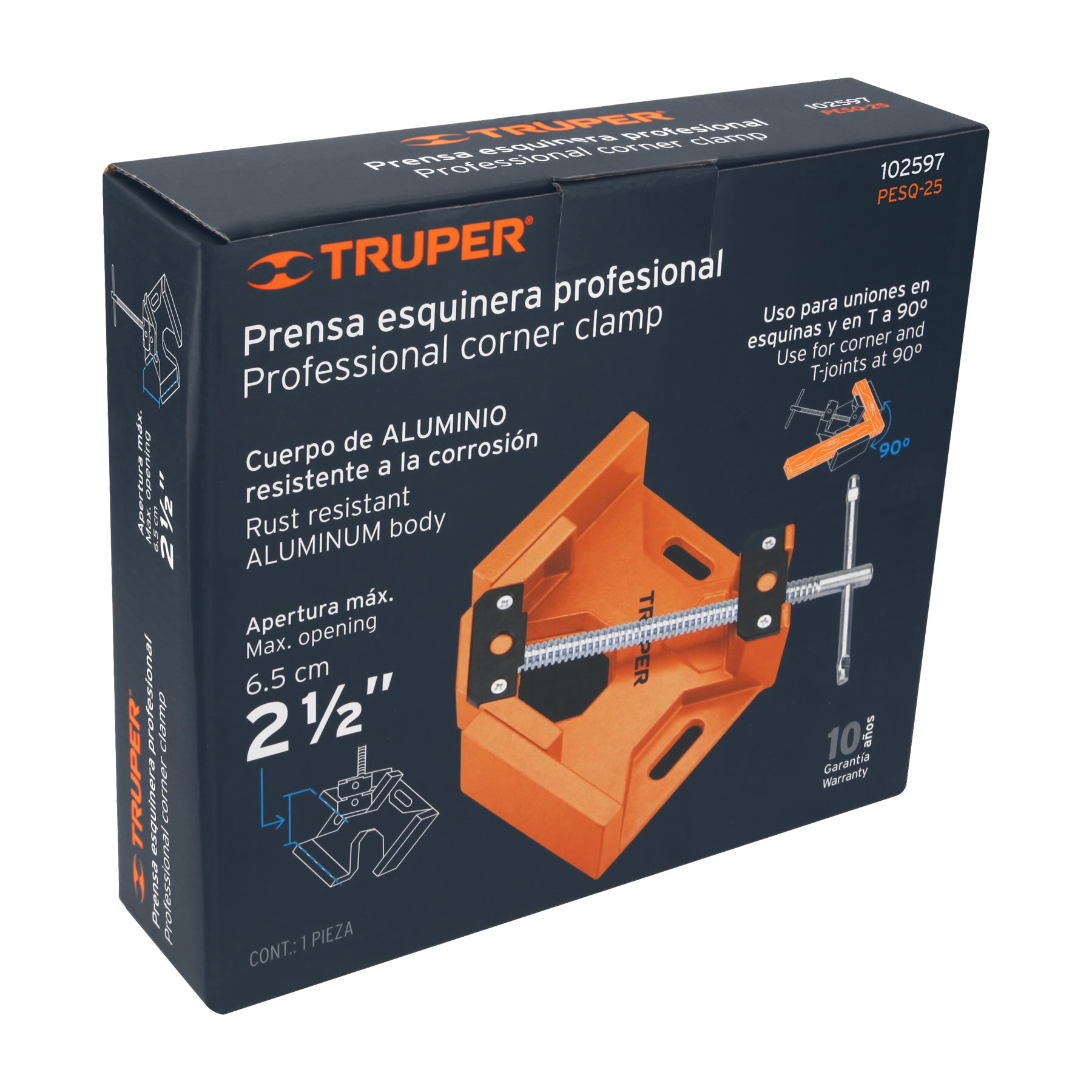 Prensa esquinera profesional, 2-1/2" de aluminio, Truper