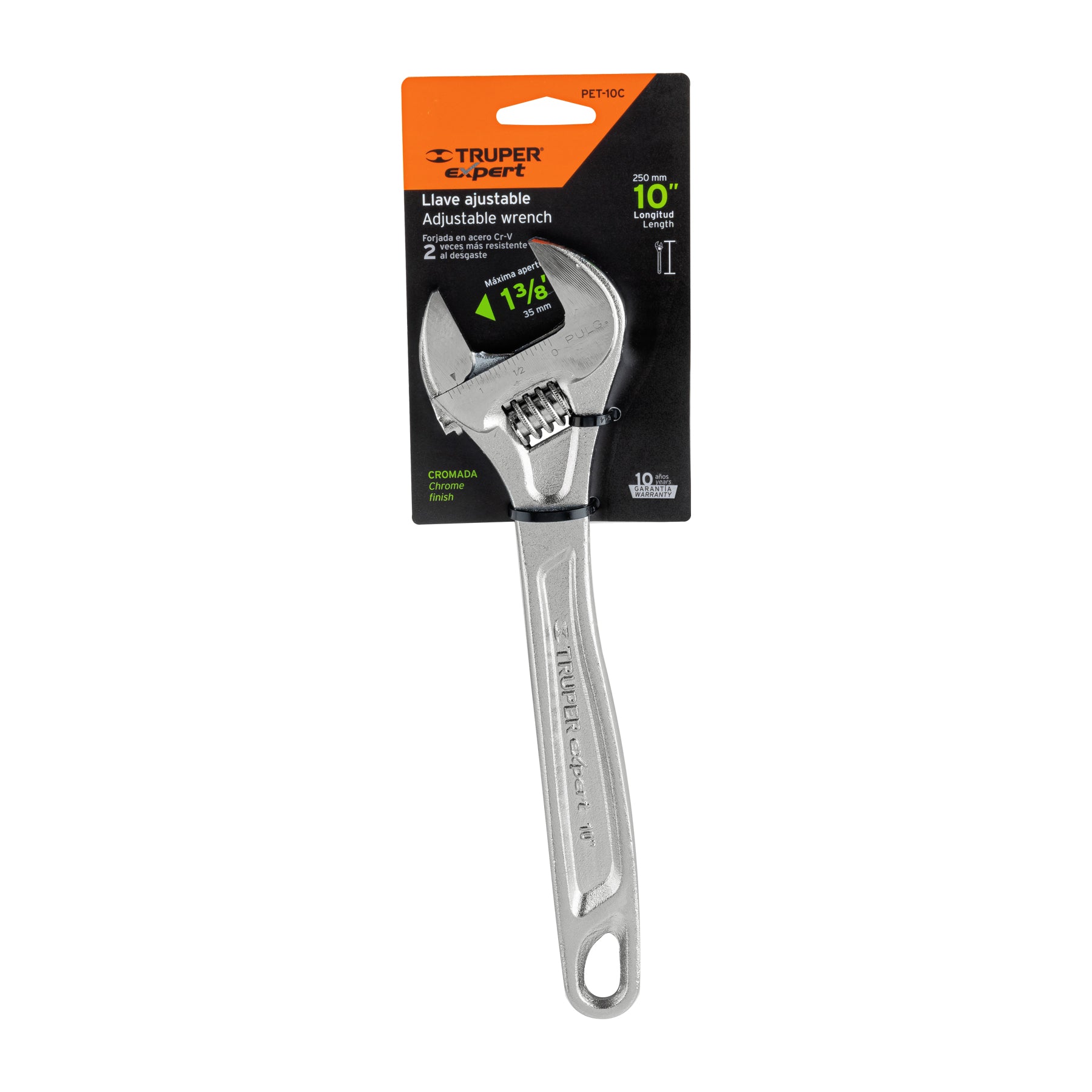 Llave ajustable (perico) 10" profesional cromada, Expert