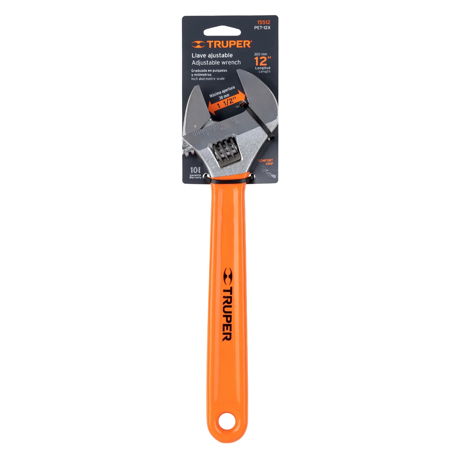Llave ajustable (perico) 12" cromada mango de PVC, Truper