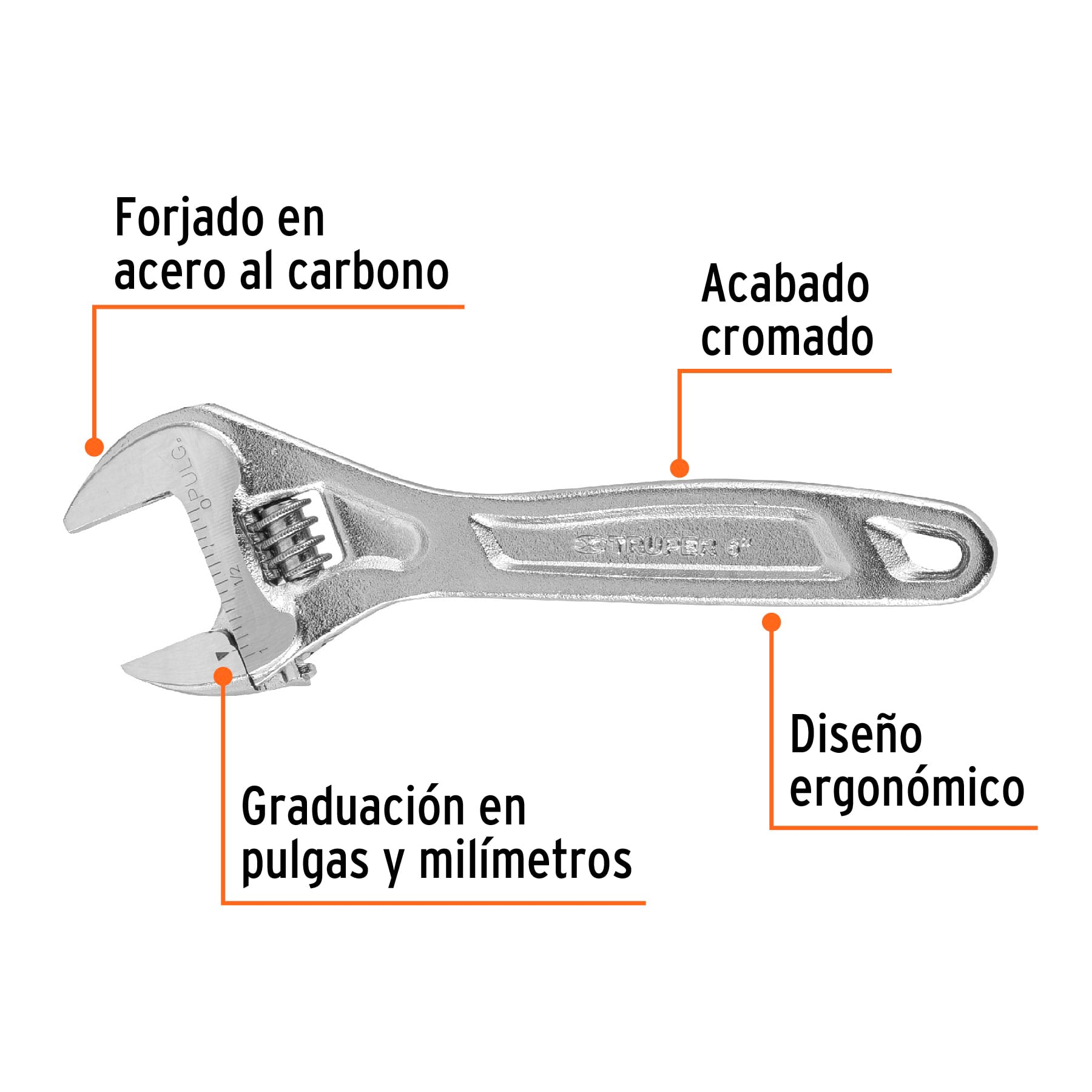 Llave ajustable (perico) 6" profesional cromada, Expert
