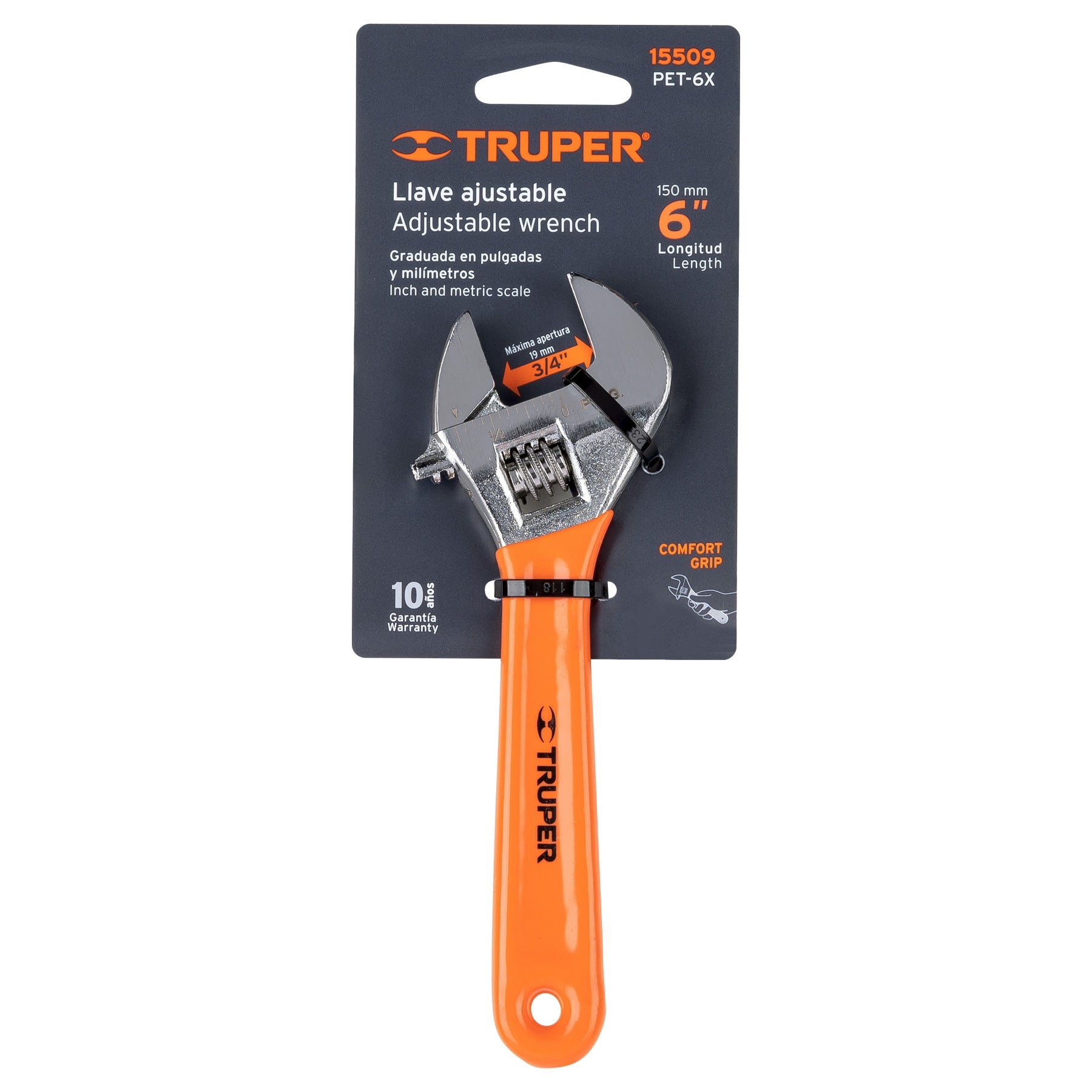 Llave ajustable (perico) 6" cromada mango de PVC, Truper