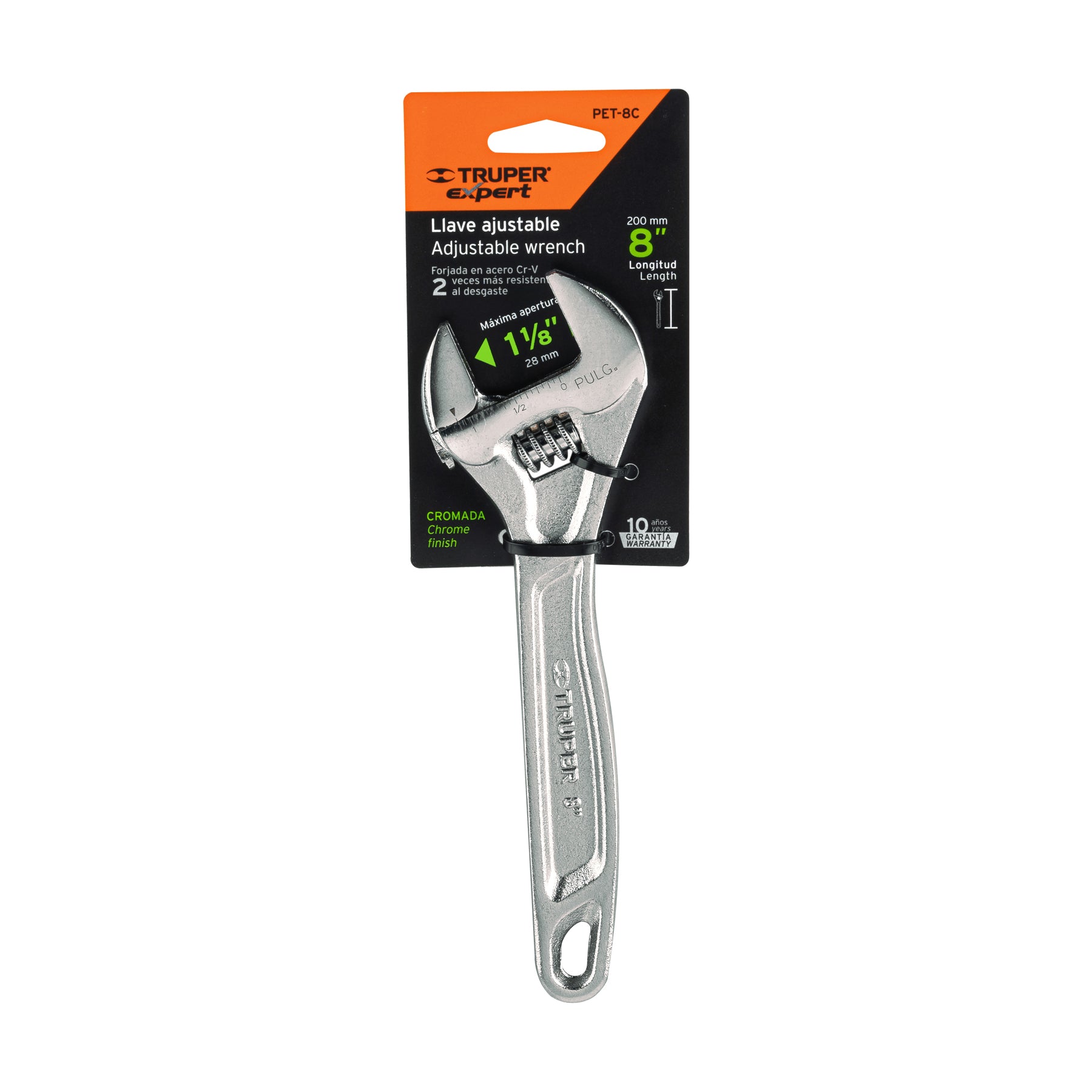Llave ajustable (perico) 8" profesional cromada, Expert
