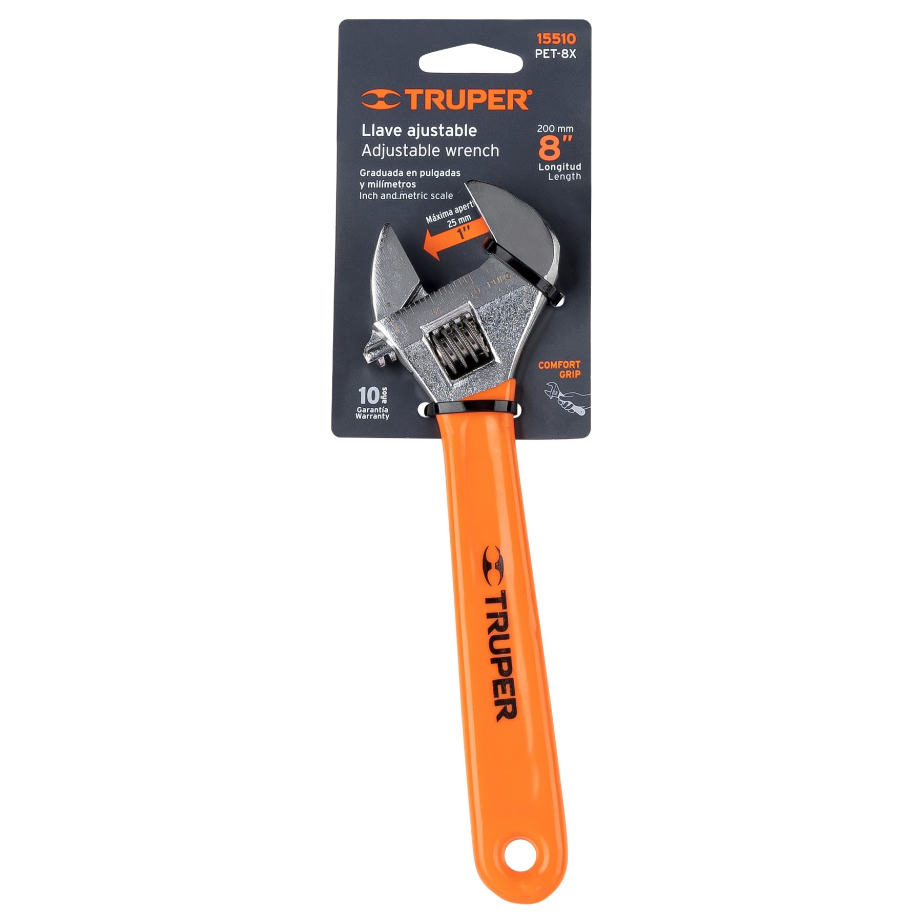 Llave ajustable (perico) 8" cromada mango de PVC, Truper