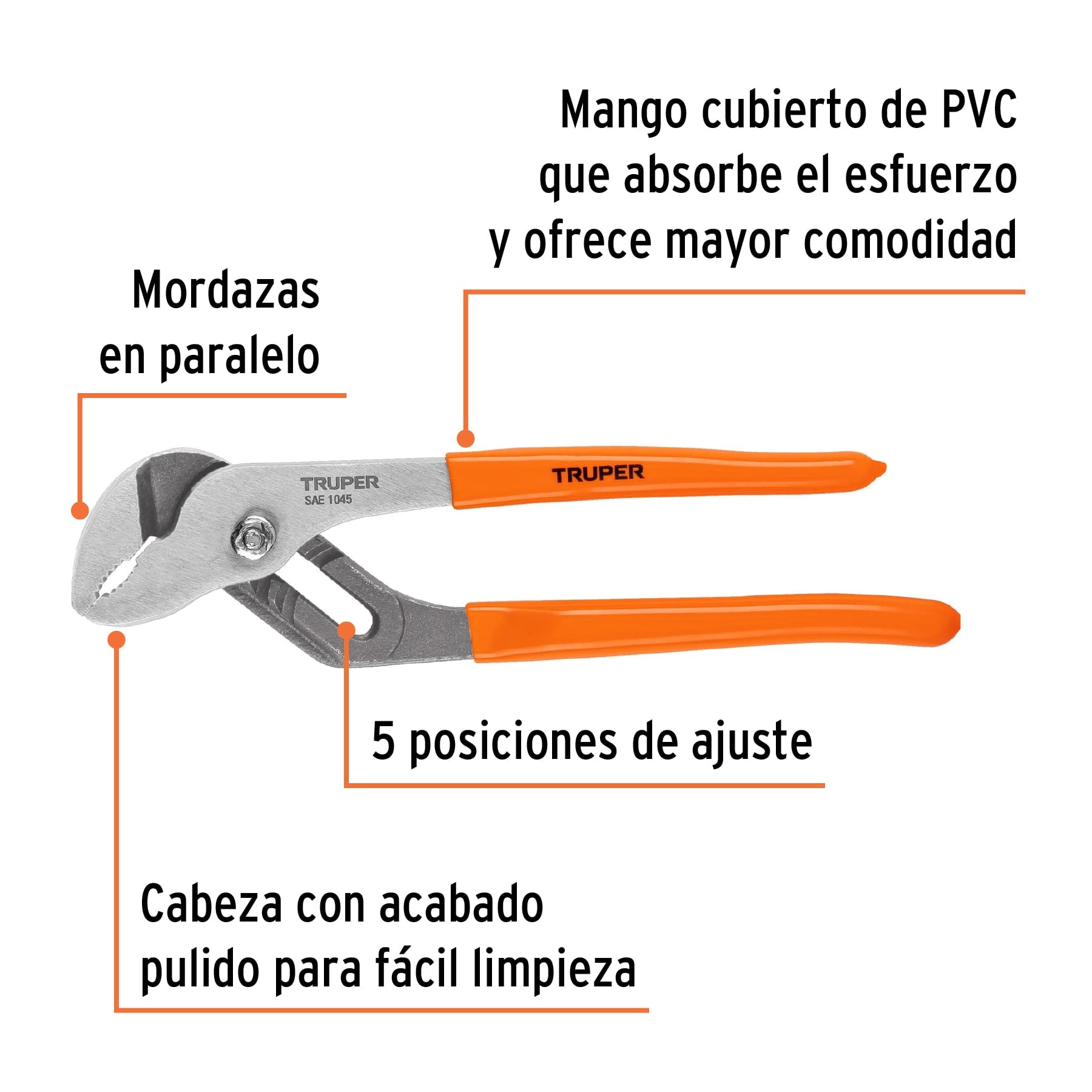 Pinza de extensión 8" mango de PVC, Truper