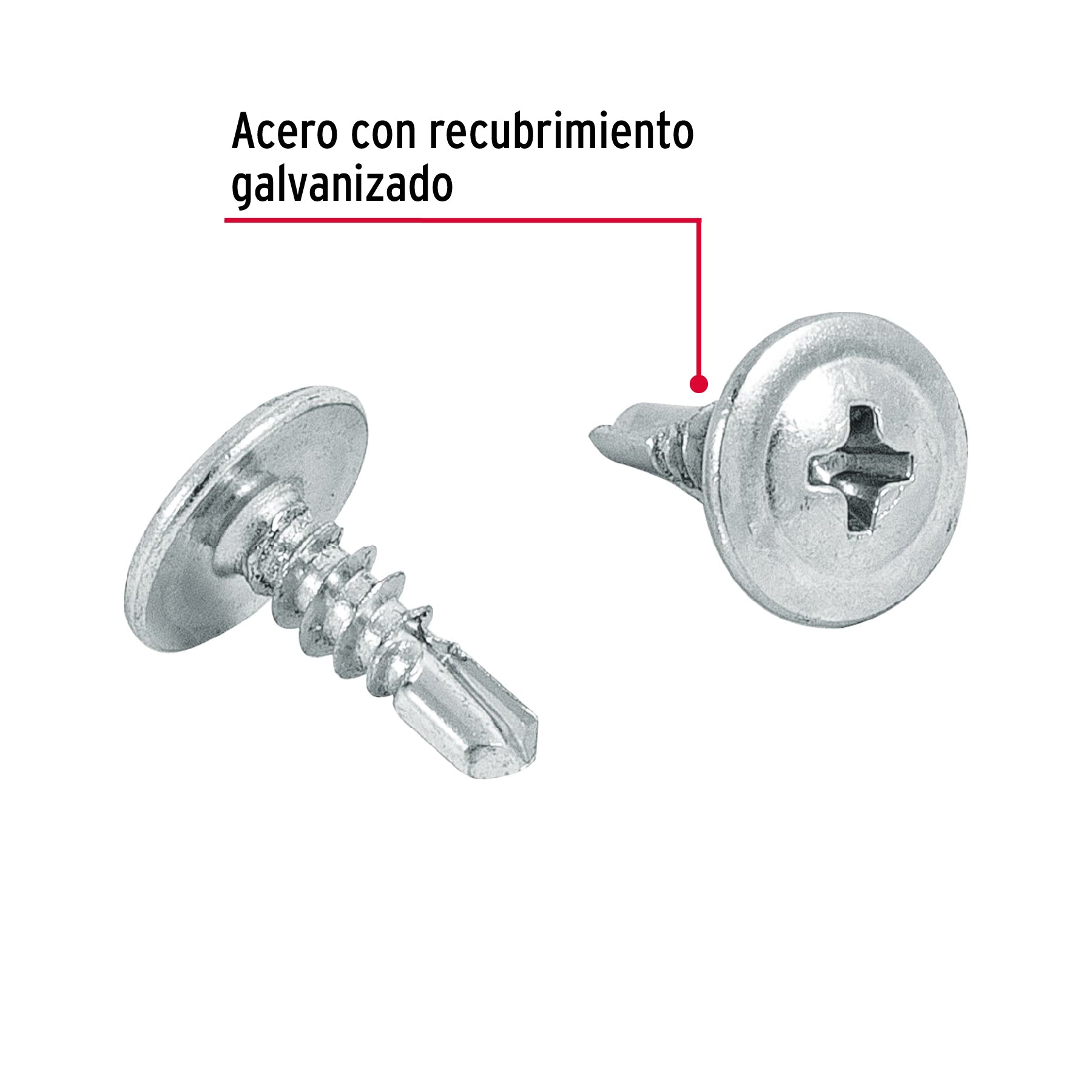 Bolsa con 100 pijas cabeza cruz, punta de broca 1/2", Fiero