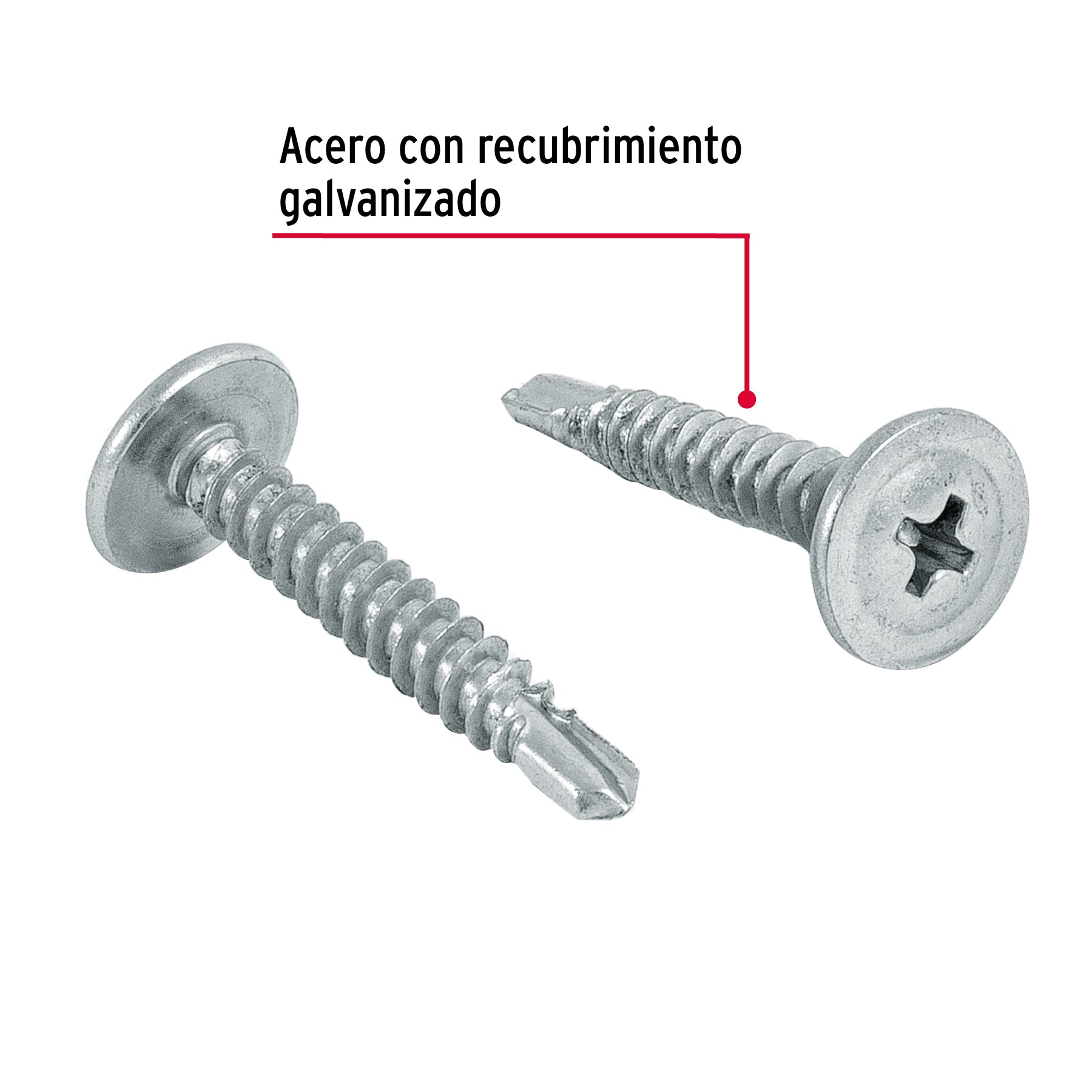 Bolsa con 100 pijas cabeza cruz, punta de broca 1", Fiero