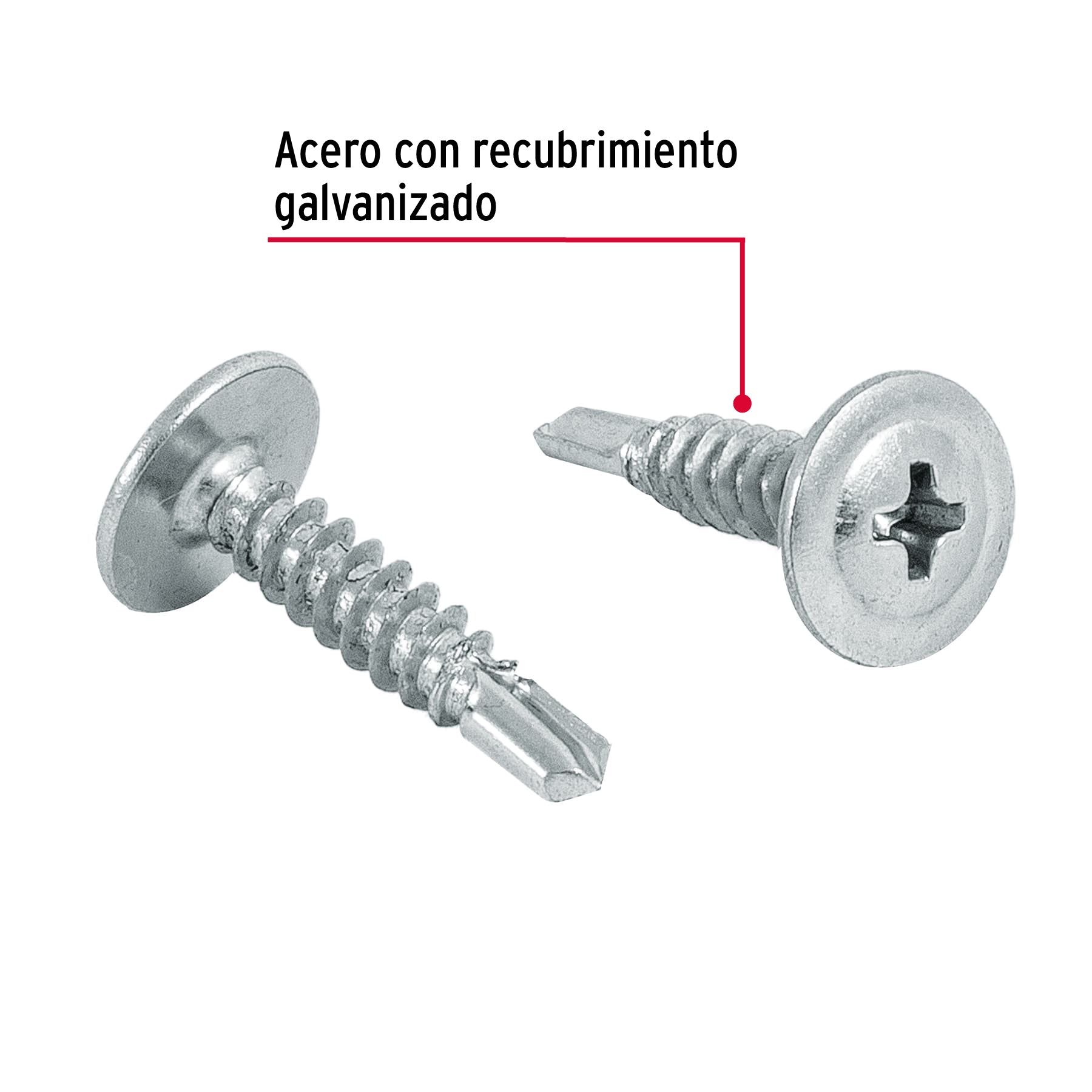 Bolsa con 100 pijas cabeza cruz, punta de broca 3/4", Fiero