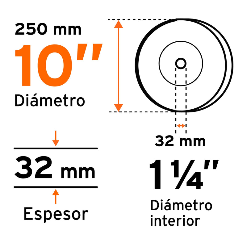 Piedra para esmeril 10 X 1-1/4",  óxido de aluminio,  grano 36
