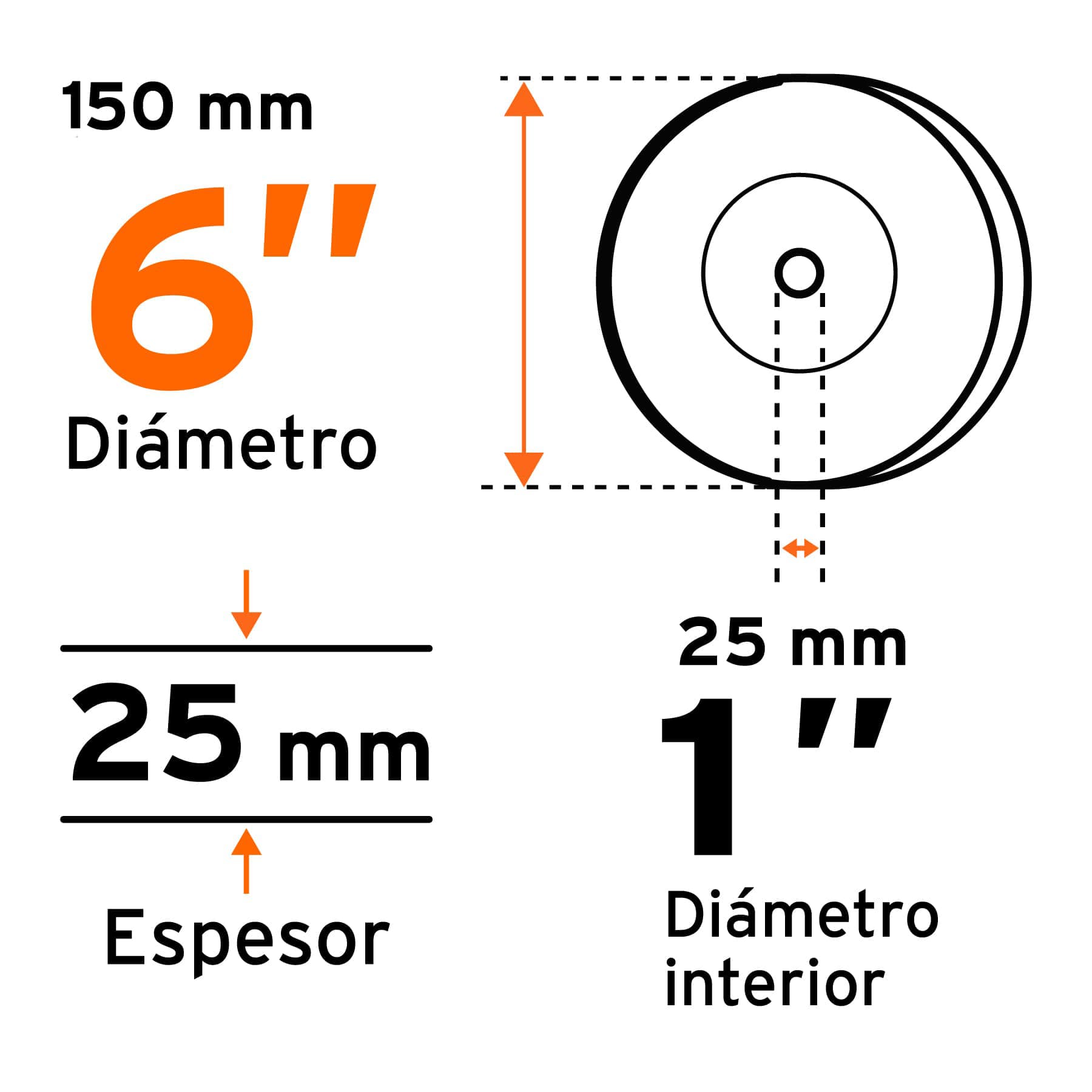 Rueda abrasiva para esmeril 6"x25mm, óxido aluminio, grano 60