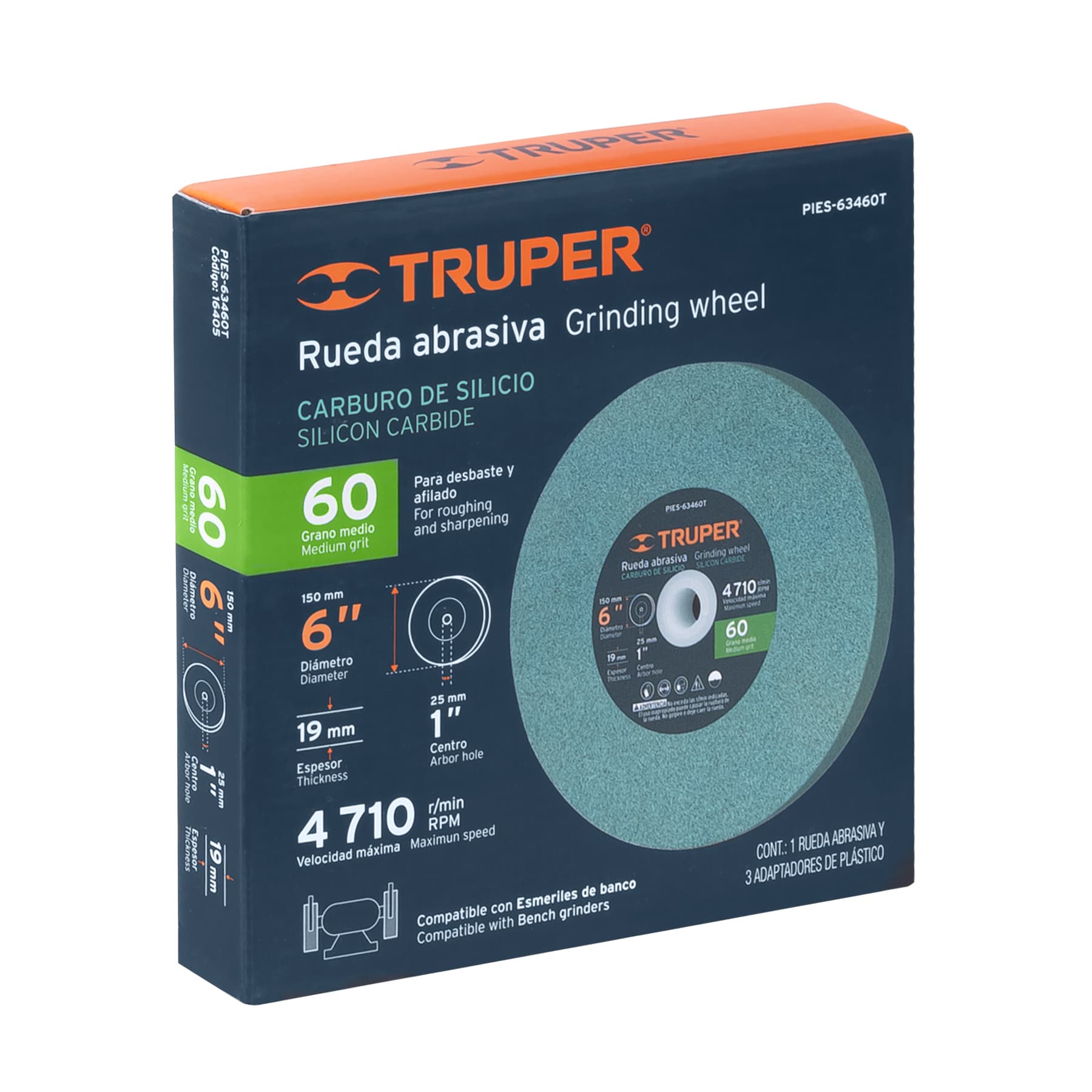 Rueda abrasiva para esmeril 6"x19mm, carburo silicio, grano 60