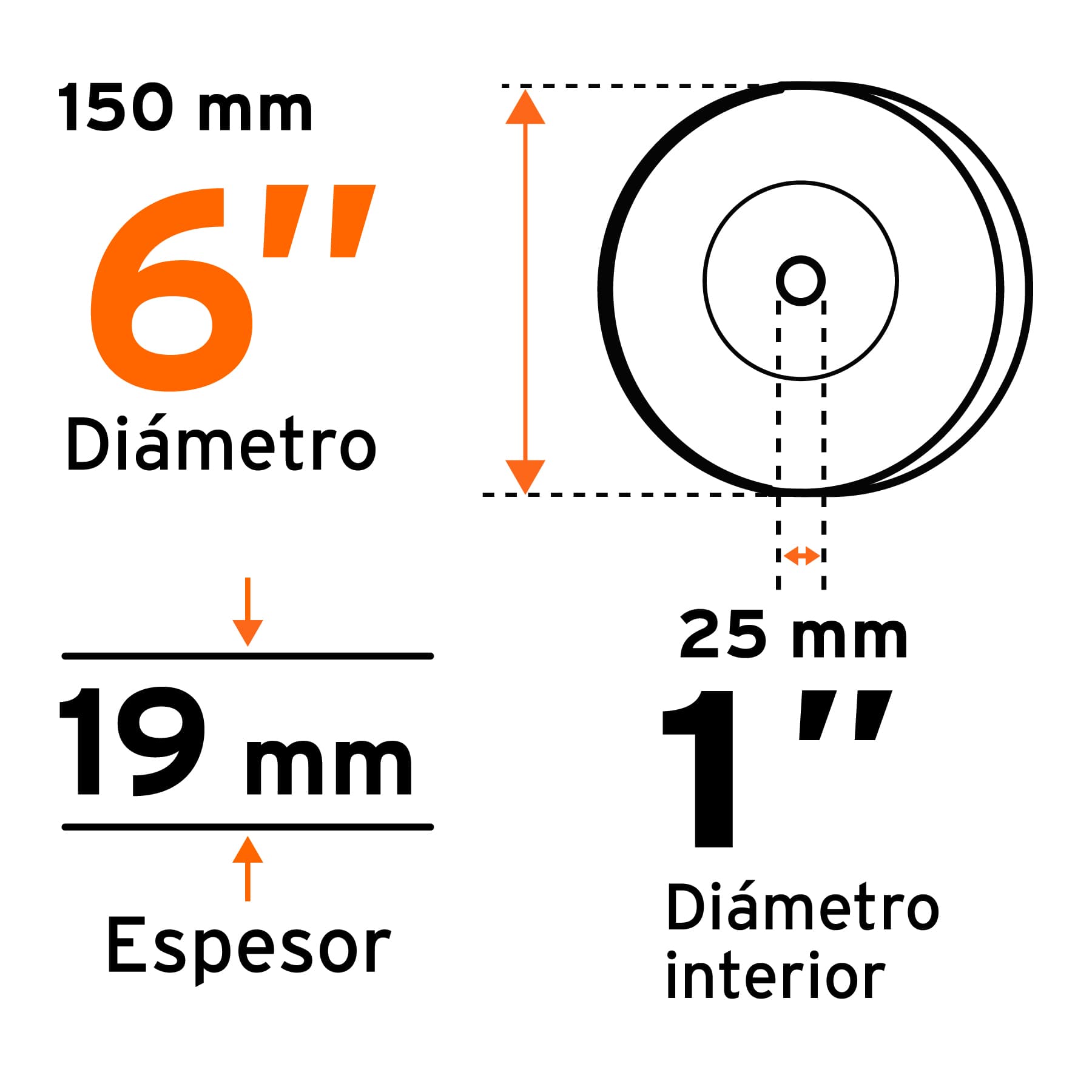 Rueda abrasiva para esmeril 6"x19mm, carburo silicio, grano 60