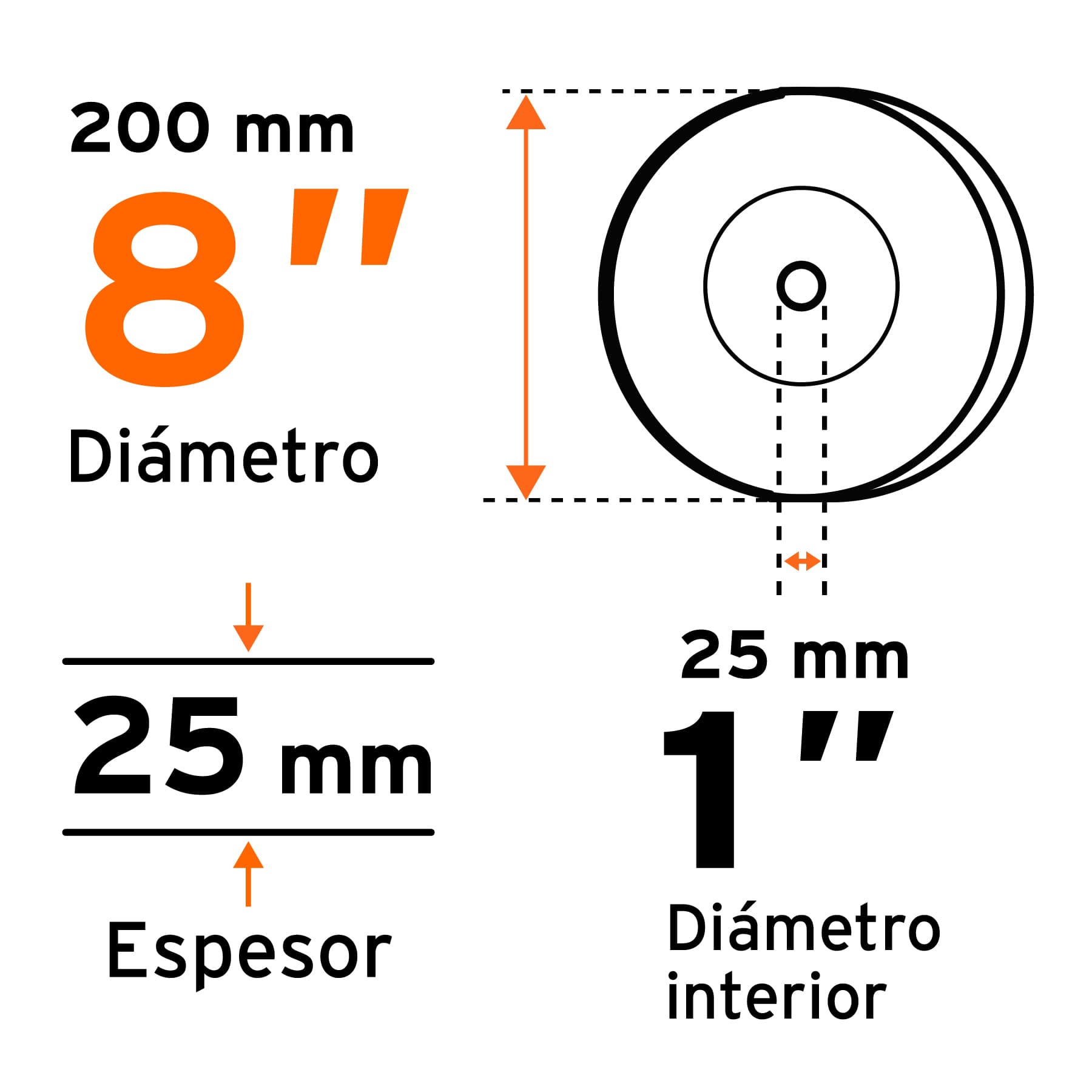 Rueda abrasiva para esmeril 8"x25mm, óxido aluminio, grano 60