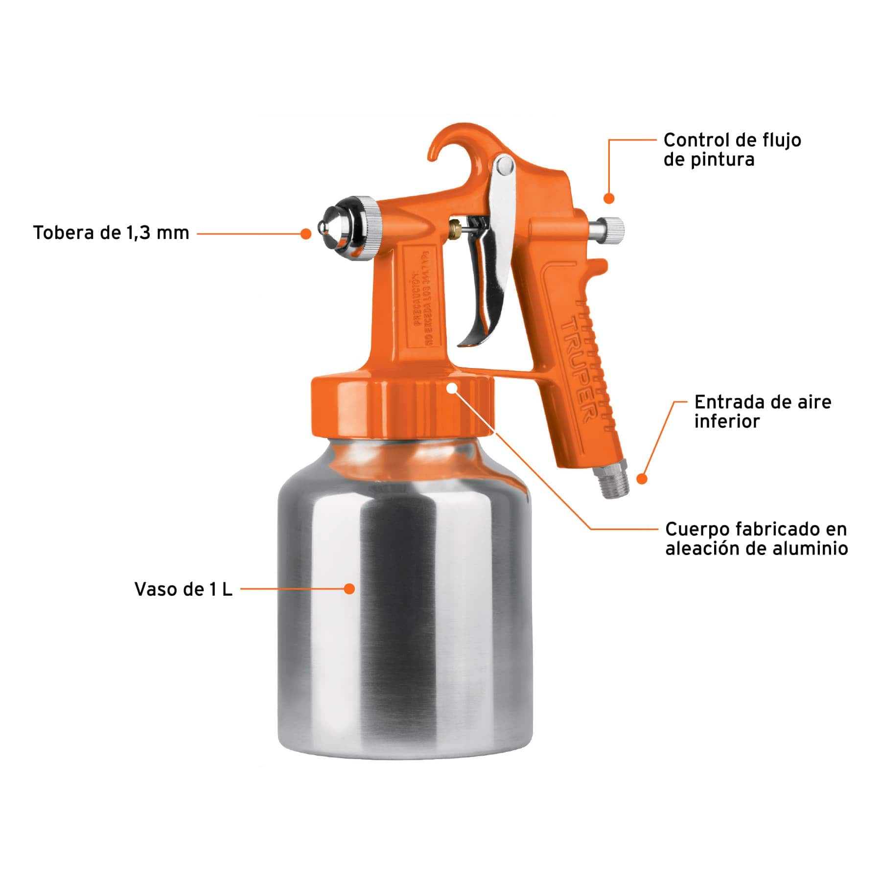Pistola para pintar baja presión, naranja, entrada inf, Truper