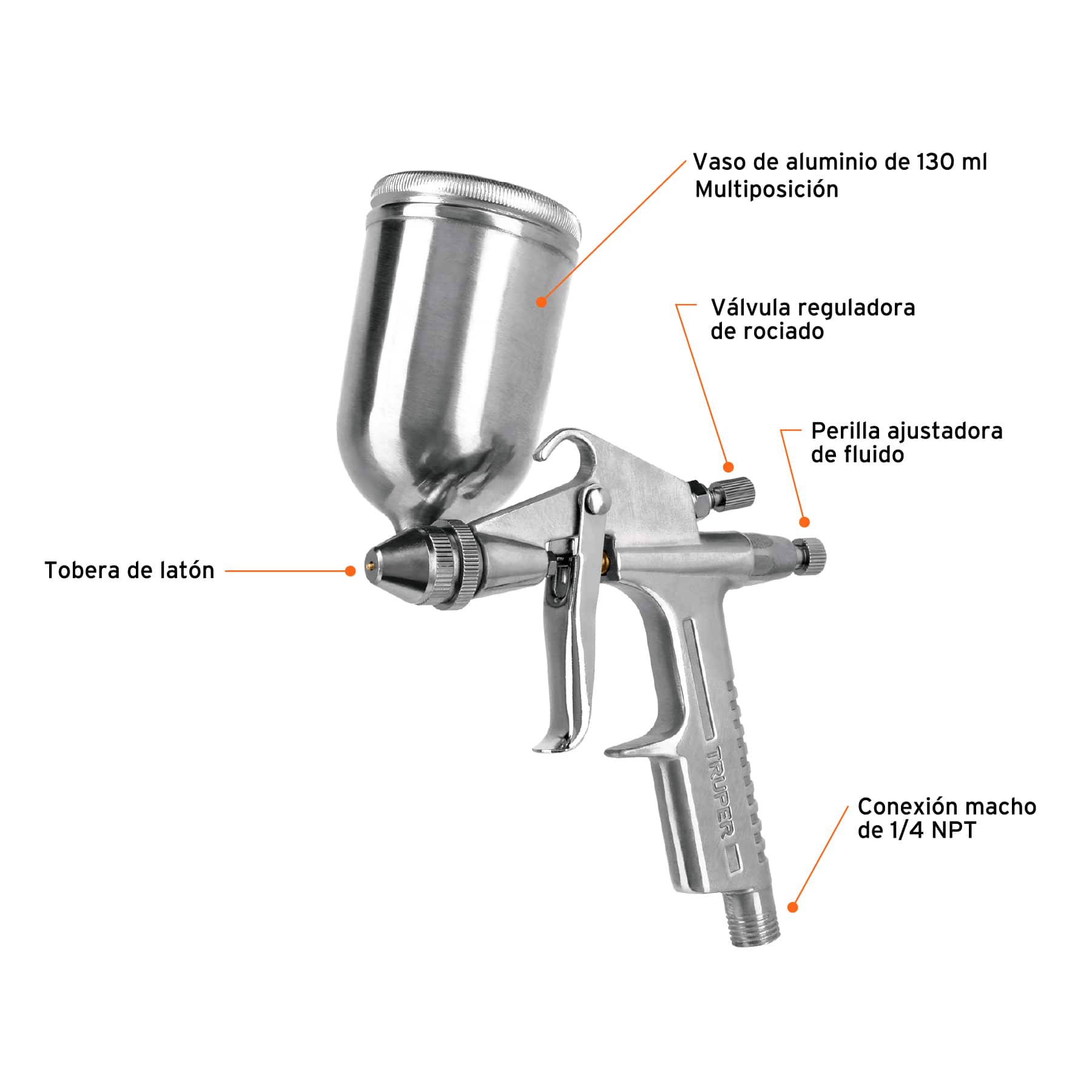 Pistola compacta para retoque LVMP vaso alum, 0.5 mm, Truper