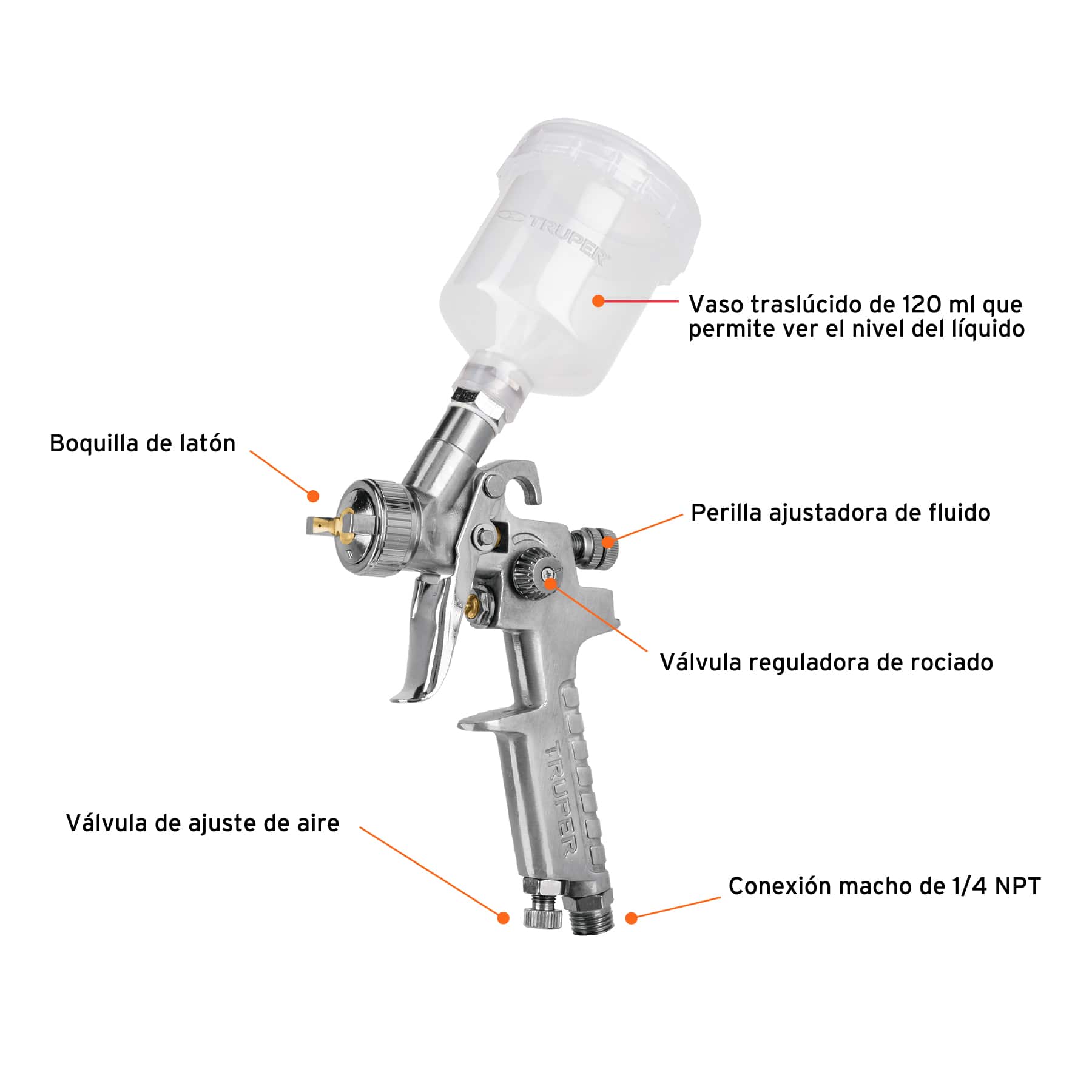 Pistola para retoque gravedad HVLP vaso plástico, 1 mm, Truper