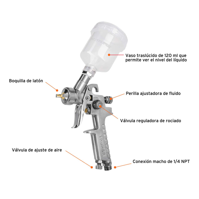 Pistola para retoque gravedad HVLP vaso plástico,  1 mm,  Truper