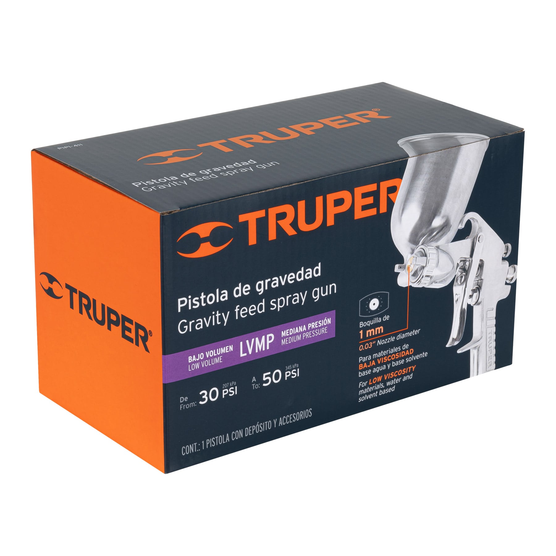 Pistola para pintar gravedad LVMP vaso aluminio, 1 mm, Truper